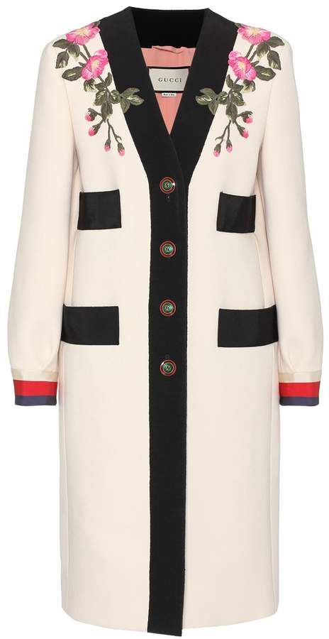 GUCCI Cream Wool Floral Appliqué Coat Size IT 36 US 0