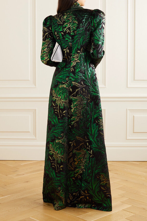 ANDREW GN Green Metallic Brocade Gown Size 40 US 8