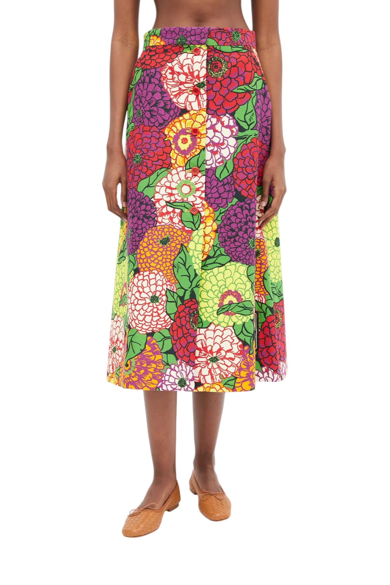 GUCCI Multicolor Floral Print Midi Skirt Size 40 US 4