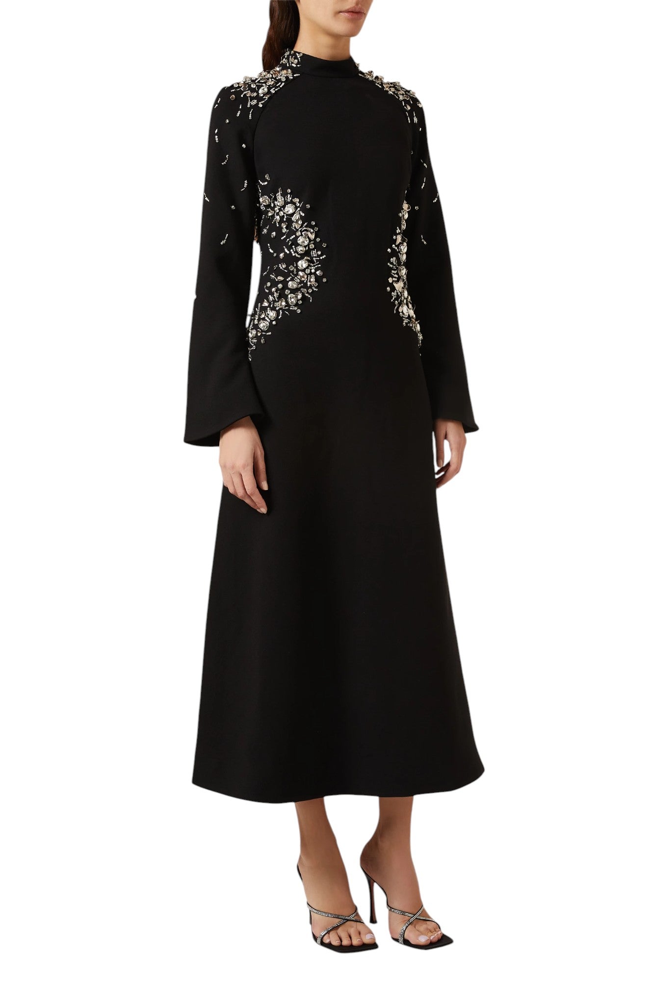 SIMKHAI Black Crepe Odetta Crystal-Embellished Midi Dress Size M