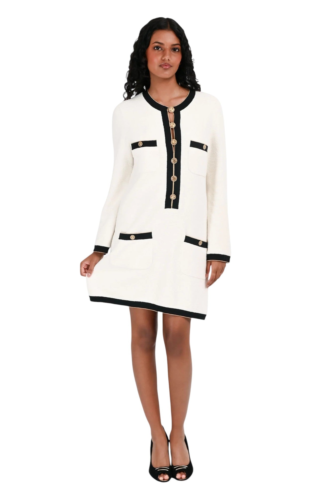 CHANEL White Terry Cotton Knit Button-Embellished Mini Dress Size 38 US 6