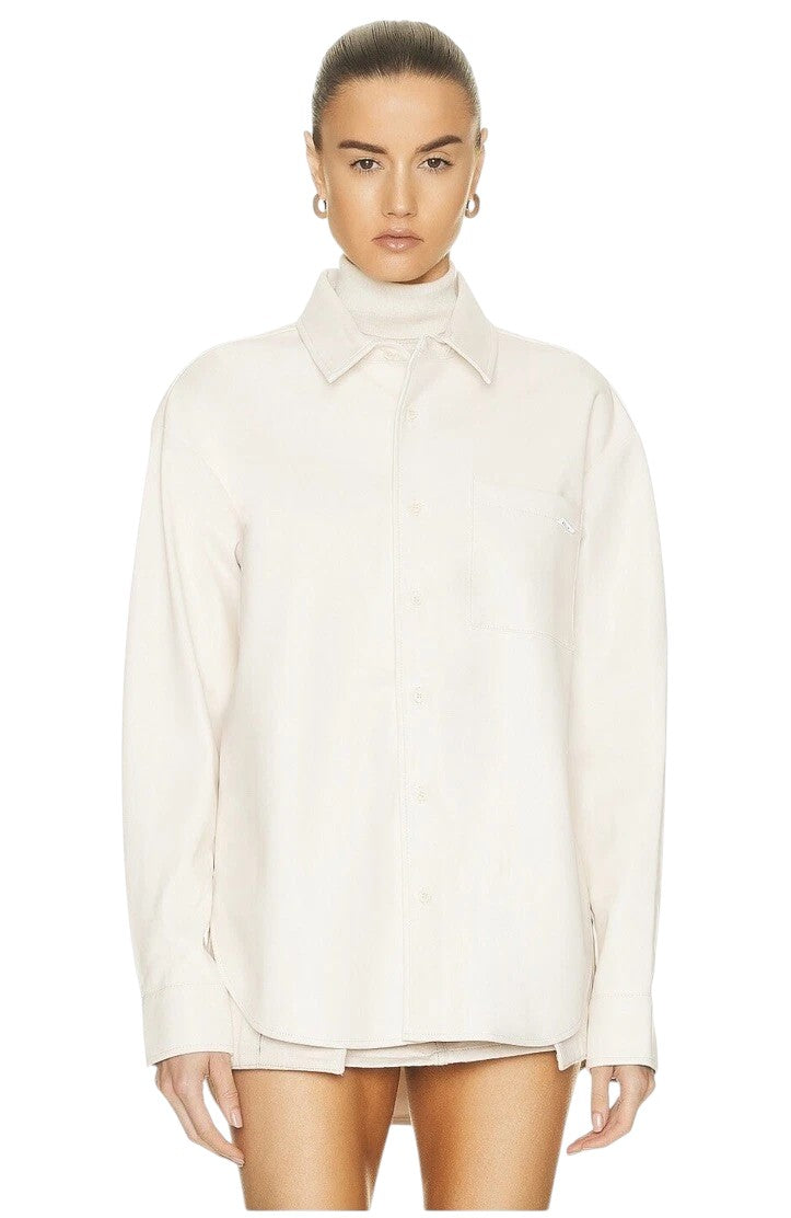 MOTHER Ivory Faux Leather Collared Jacket Size S