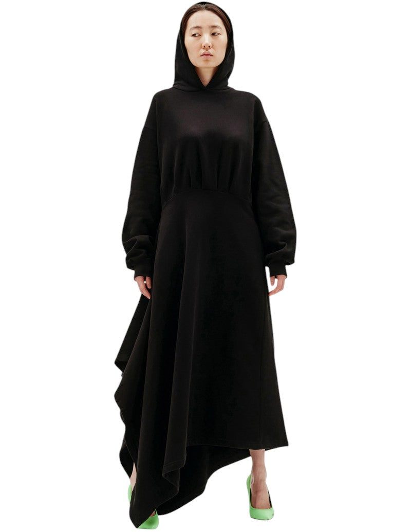 BALENCIAGA Black Cotton Hooded Asymmetrical Dress Size 34 US 2