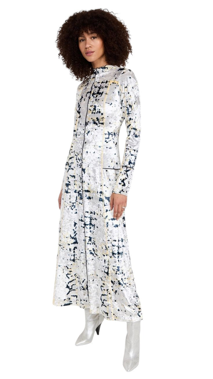3.1 PHILLIP LIM White Velvet Kaleidoscope Crushed Maxi Dress Size L