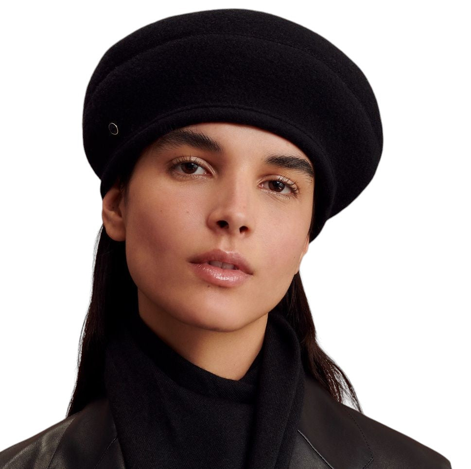 HERMES Black Wool Blend Saint-Honoré Clou De Selle Beret Size L