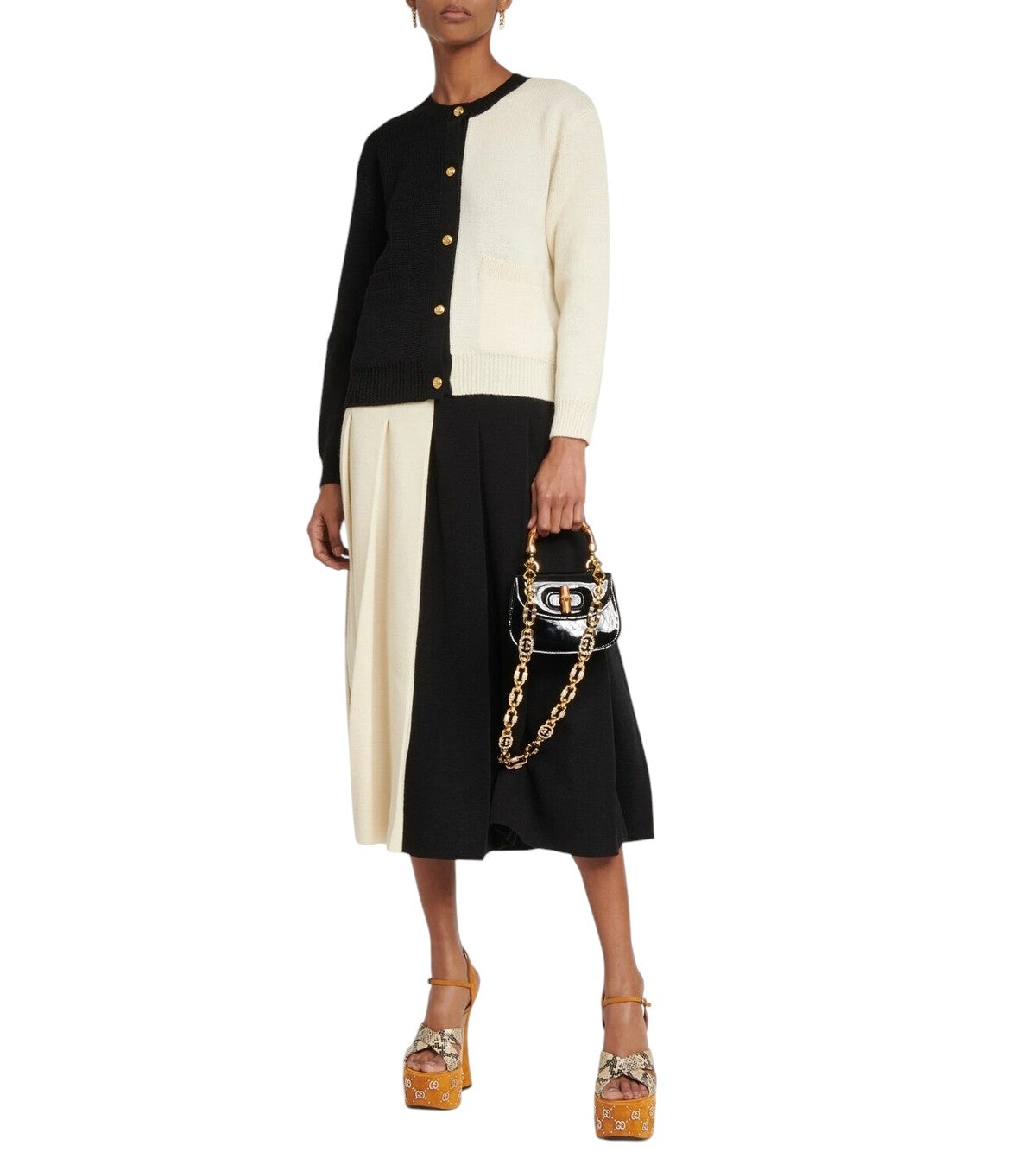 GUCCI Black White Wool Knit Split Cardigan Sweater Size Small