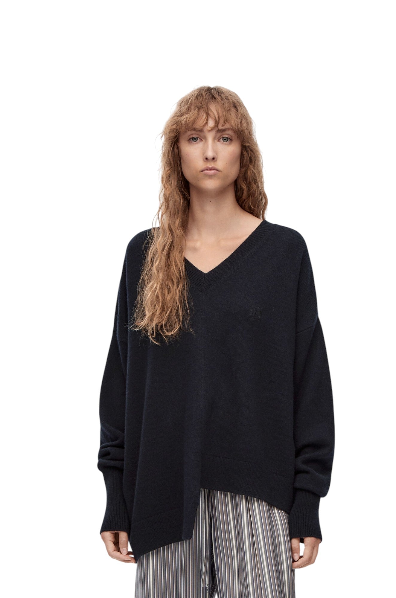 LOEWE Navy Blue Knit Asymmetric Sweater Size XS