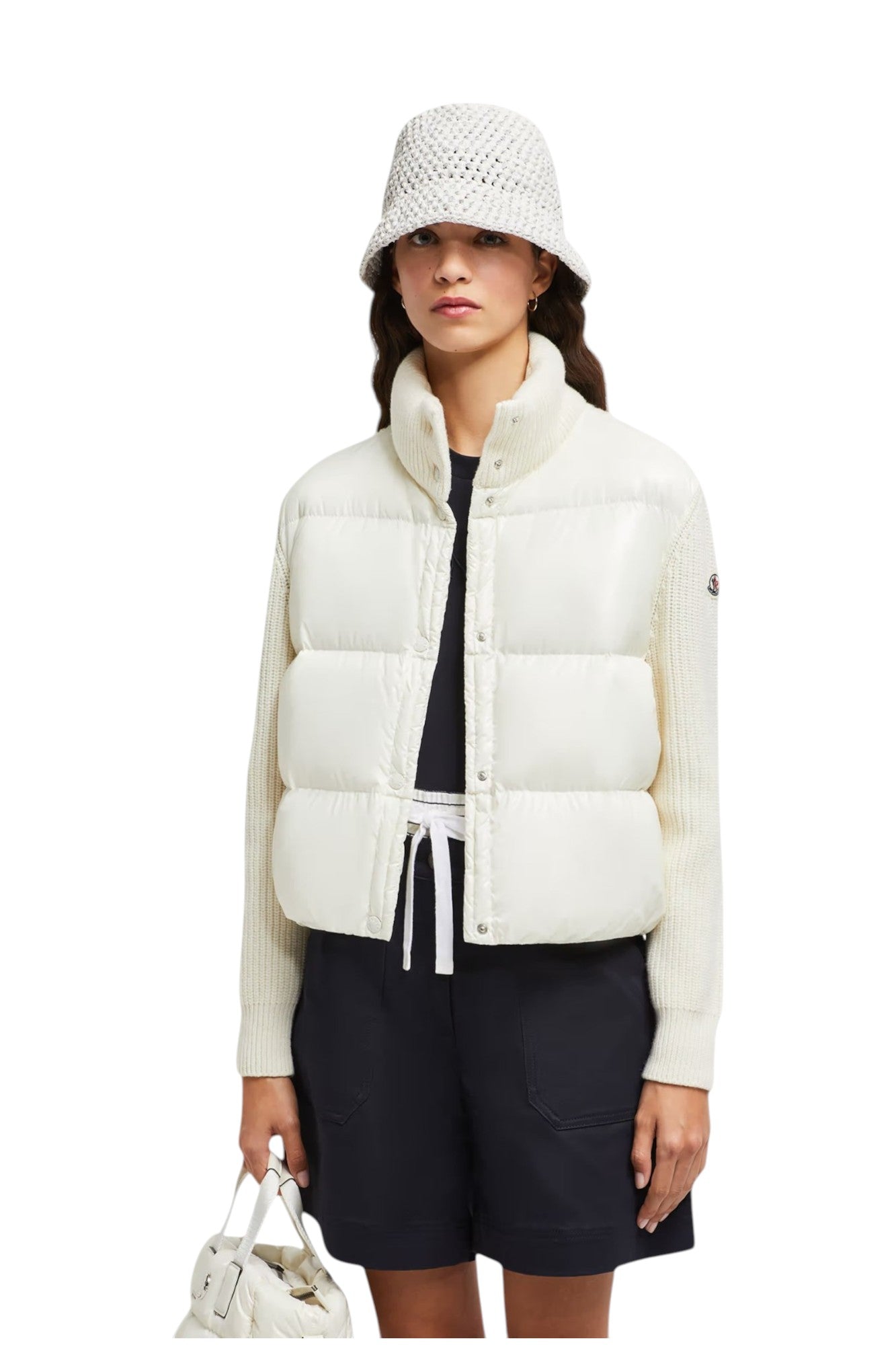 MONCLER White Virgin Wool Padded Sweater Size S