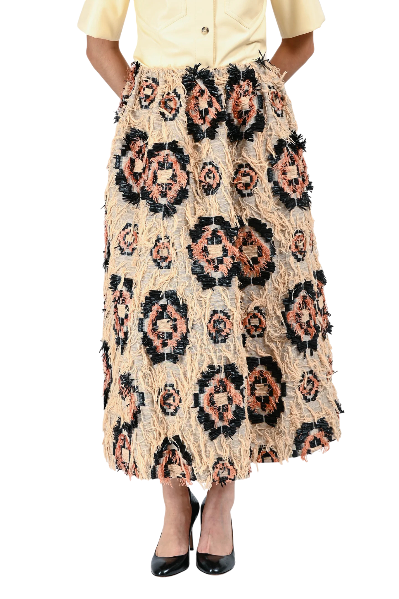 ULLA JOHNSON Beige Cotton Patterned Midi Skirt Size M