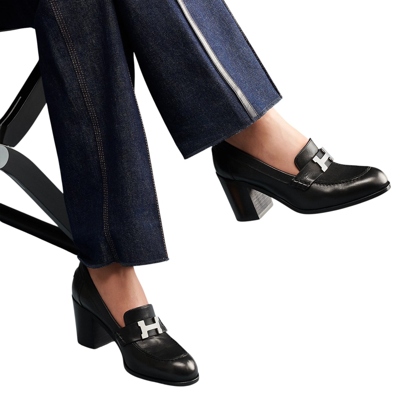 HERMÈS Black Leather Dauphine 70 Loafer Heels Size 38 US 8
