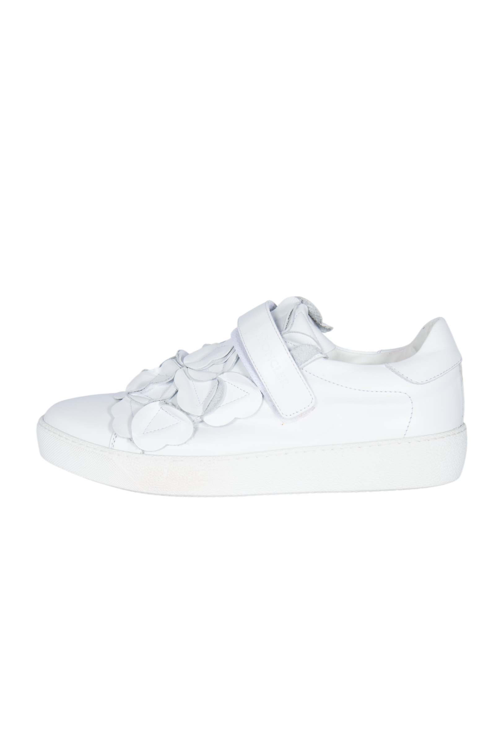 MONCLER White Leather Sneakers with Floral Accent Size 39