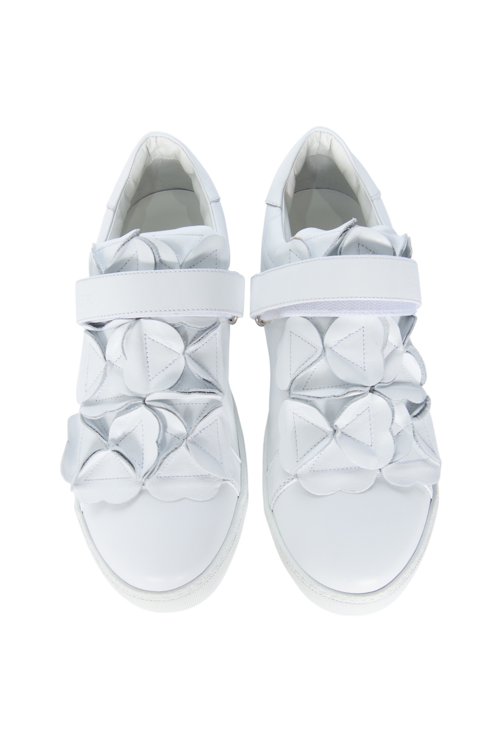 MONCLER White Leather Sneakers with Floral Accent Size 39