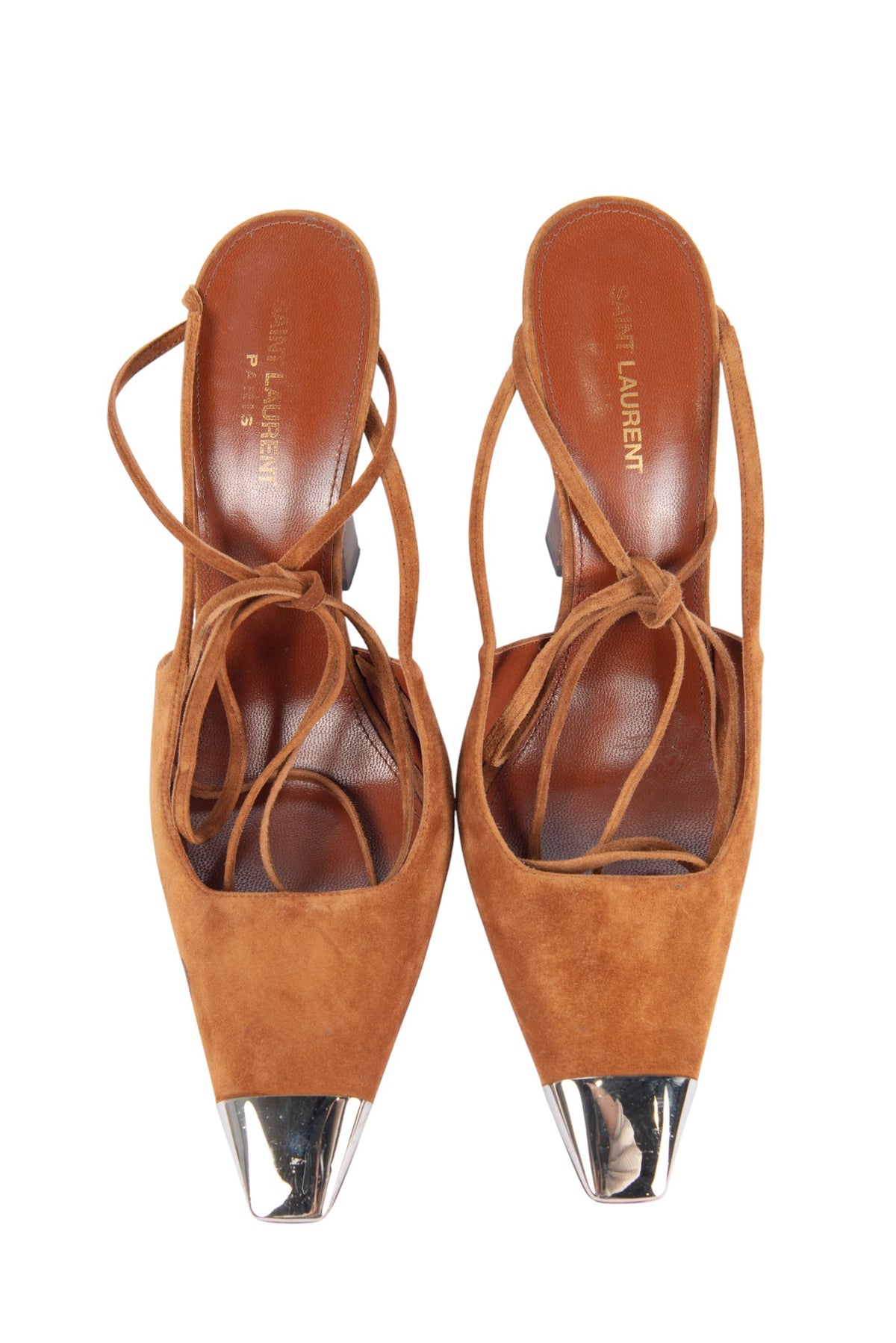 SAINT LAURENT Brown Suede Slingback Heels Size 42