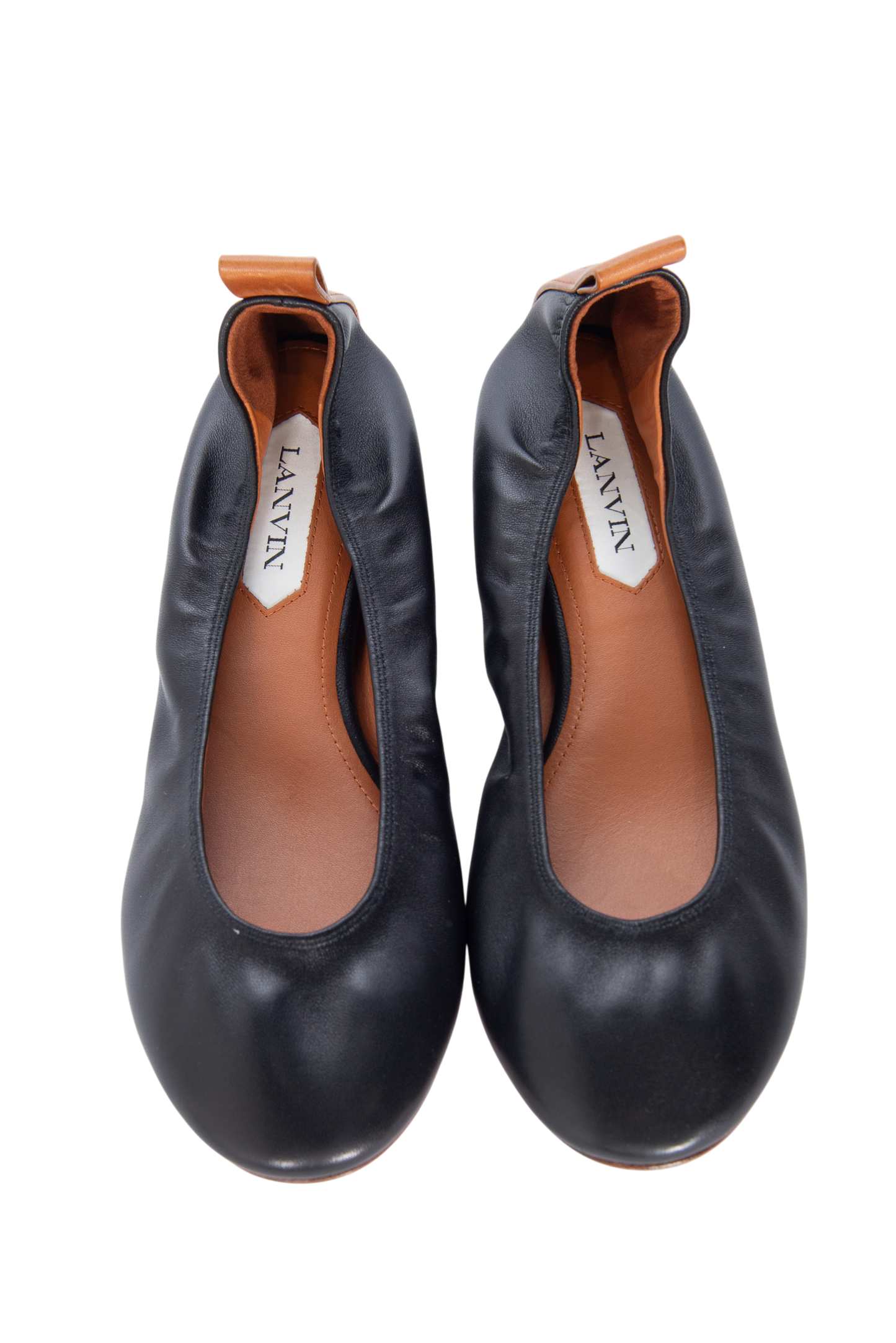 LANVIN Black Leather Ballerina Flats Size 39