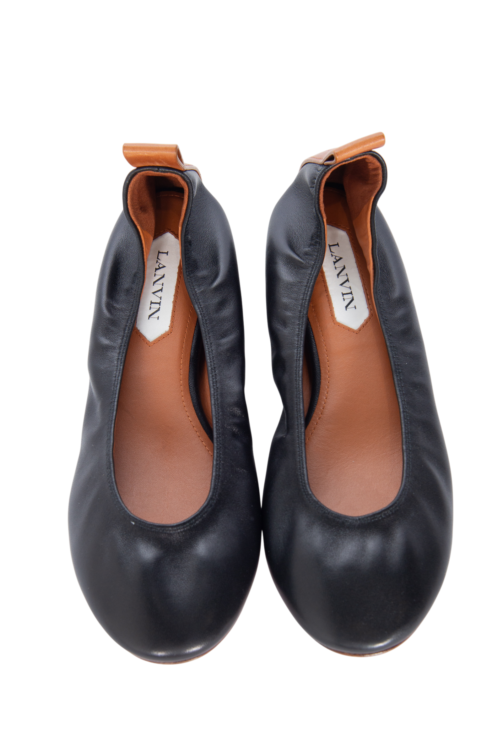 LANVIN Black Leather Ballerina Flats Size 39
