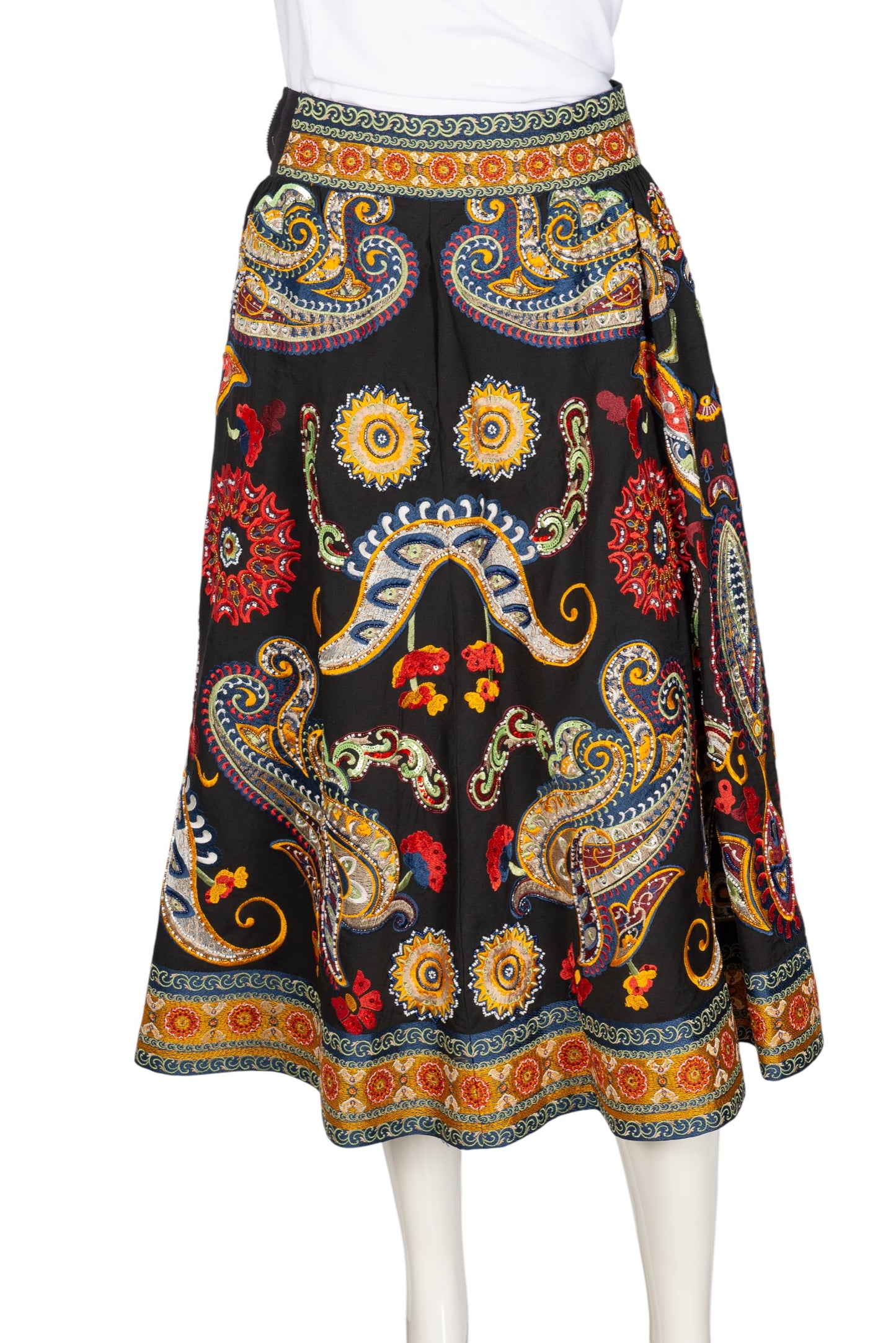 ALICE + OLIVIA Multicolor Embroidered Midi Skirt Size S