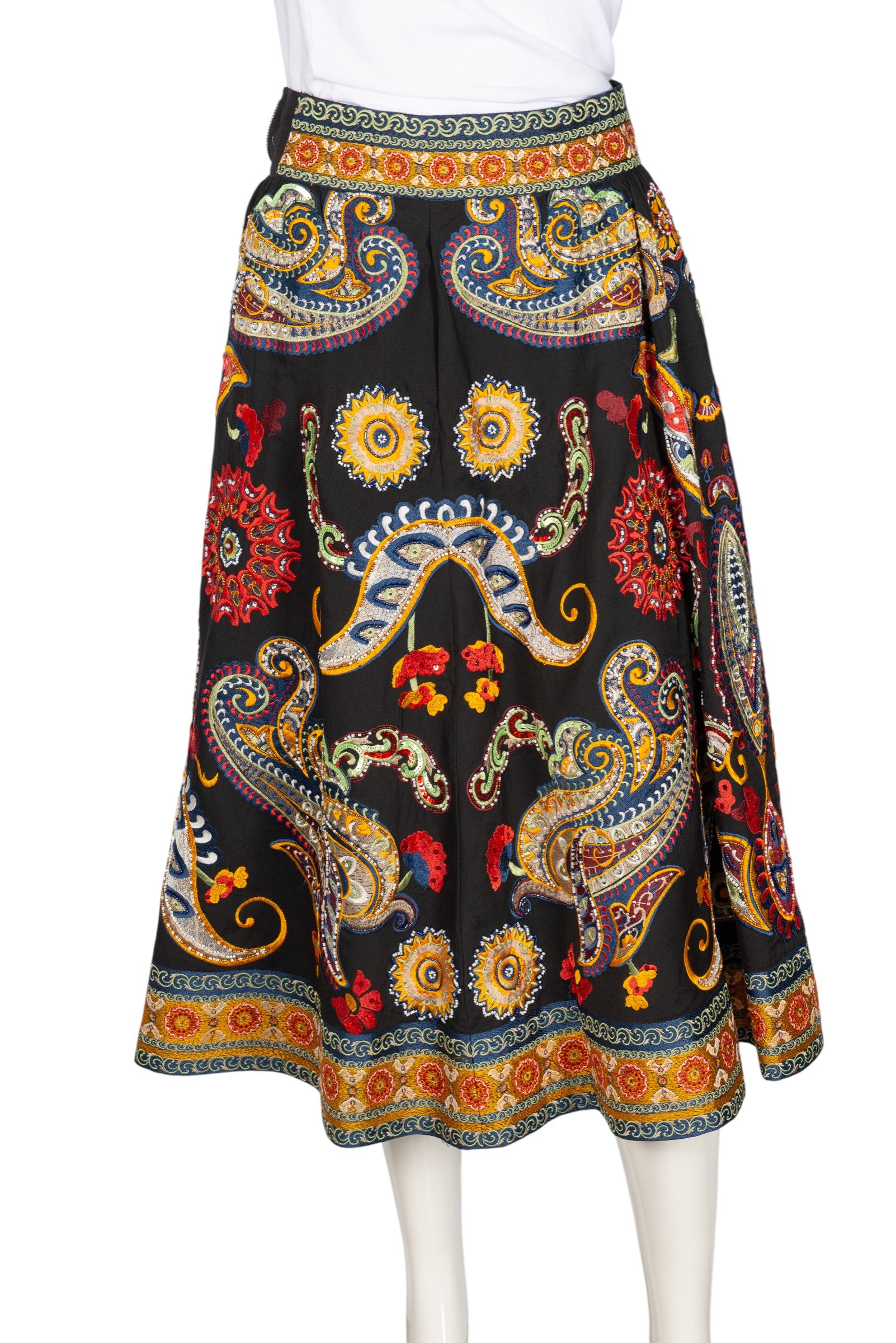 ALICE + OLIVIA Multicolor Embroidered Midi Skirt Size S