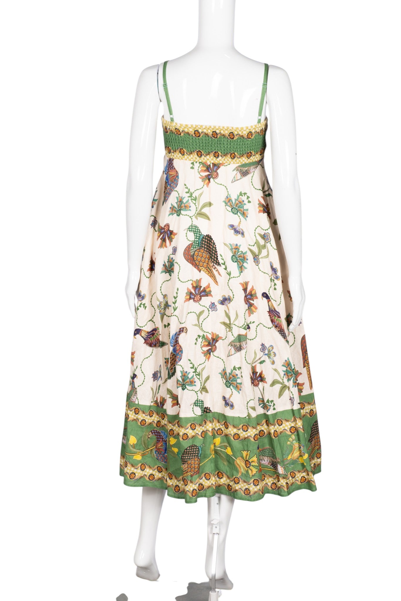 ALÉMAIS Green Birdie Printed Linen Maxi Dress Size XS