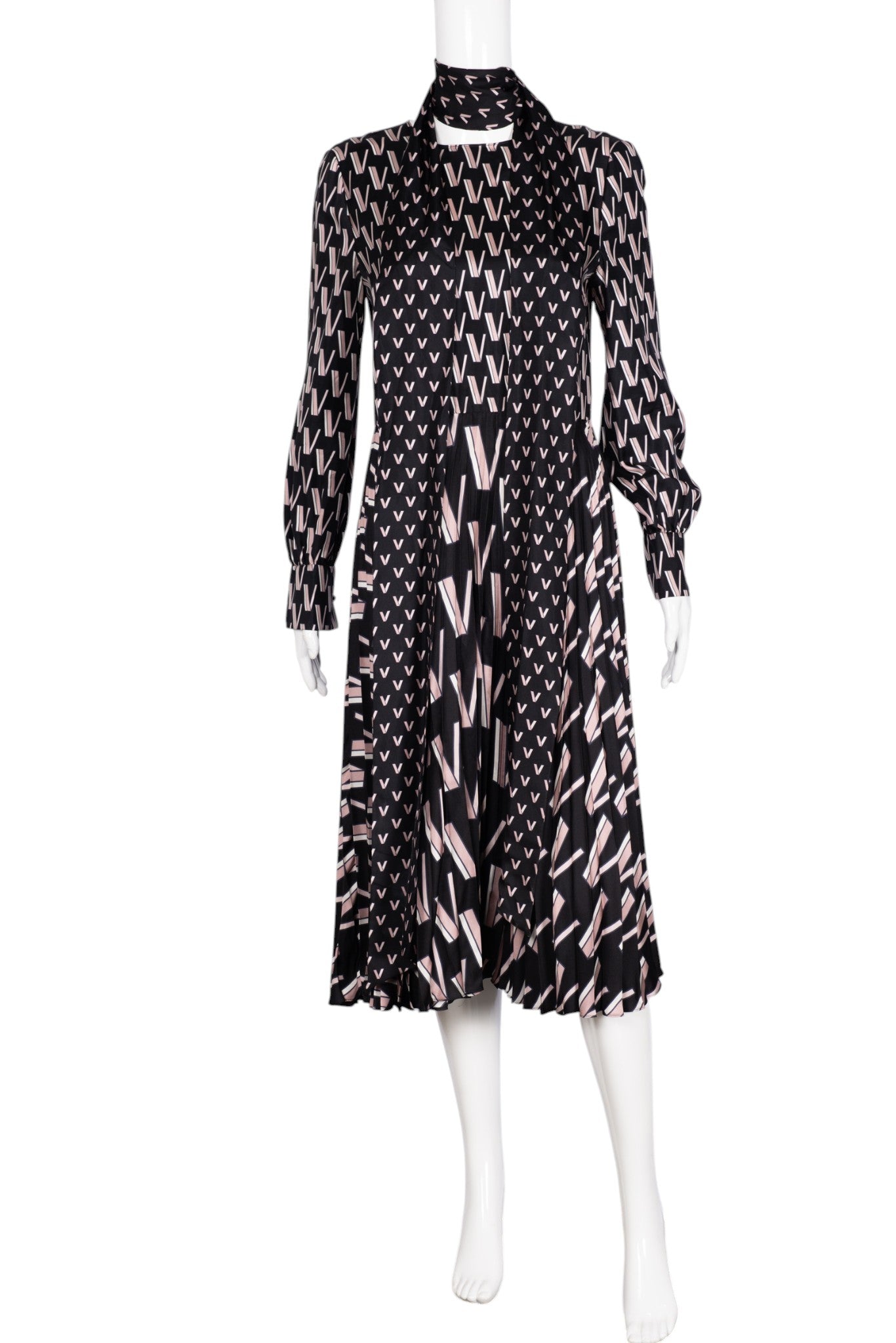 VALENTINO Black VLogo Printed Midi Dress Size M