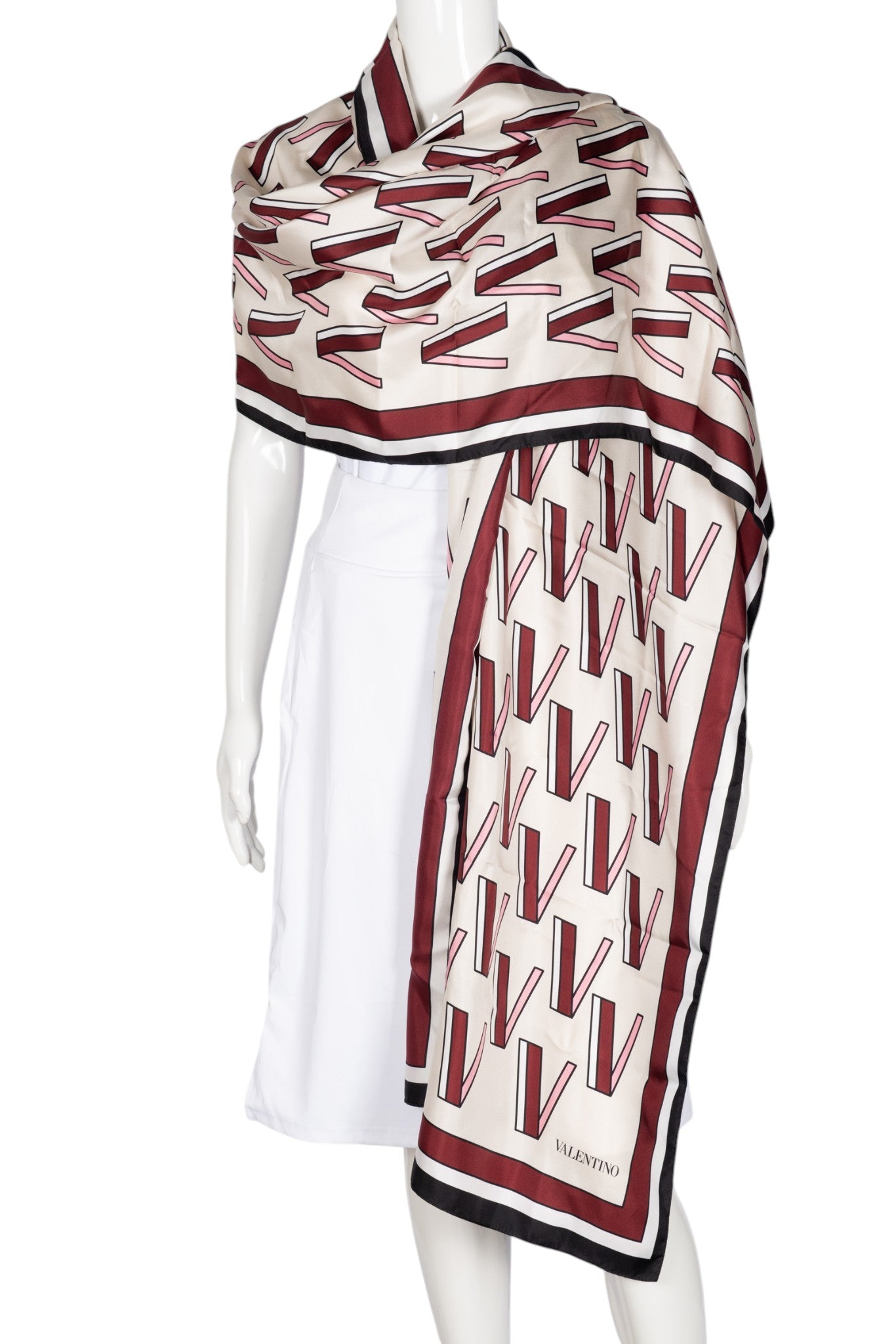 VALENTINO Pink Silk VLogo Scarf One Size