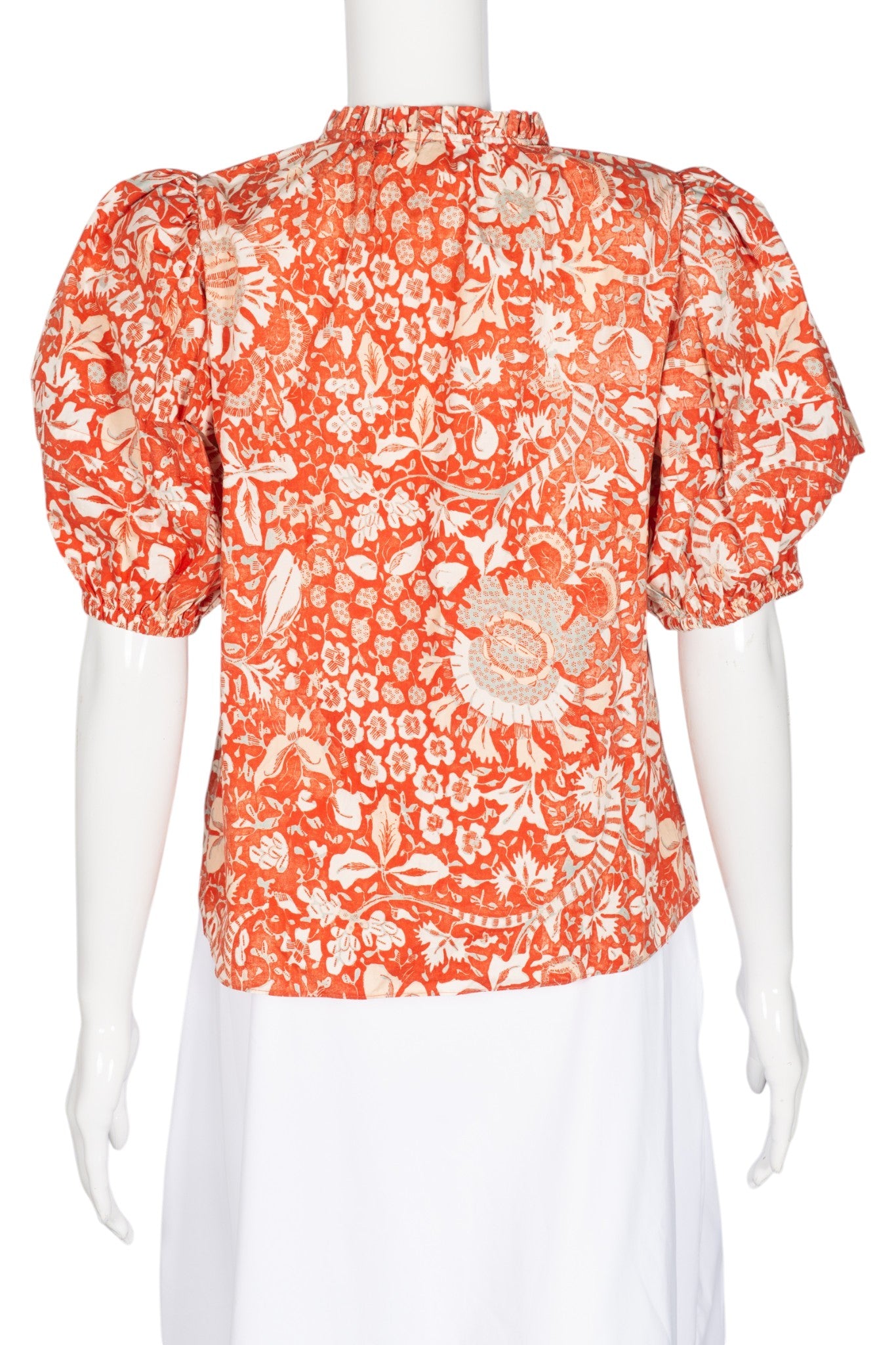 ULLA JOHNSON Orange Cotton Floral V-Neck Blouse Size S