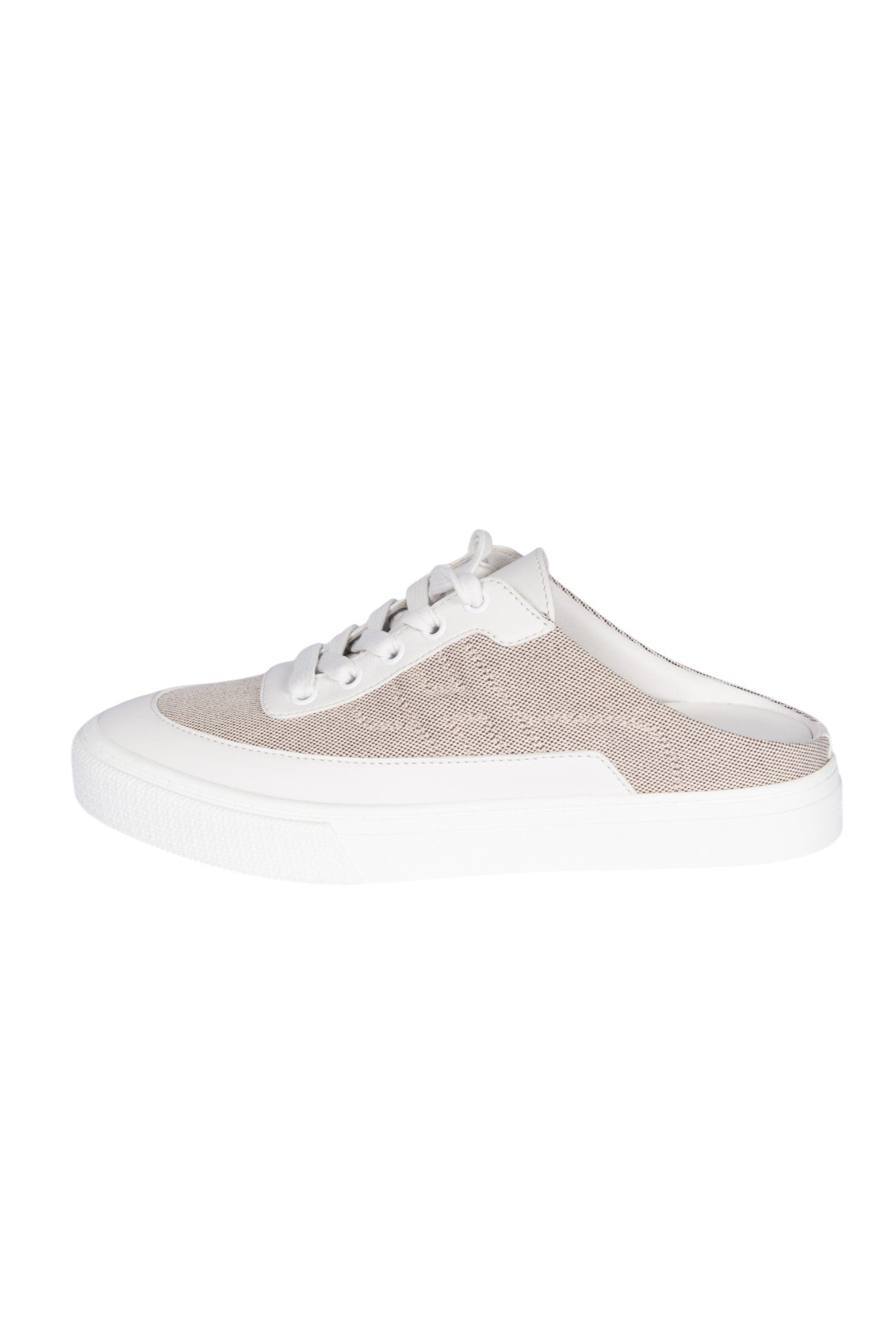 HERMES White Calfskin H Canvas Keep Mule Sneakers Size 36