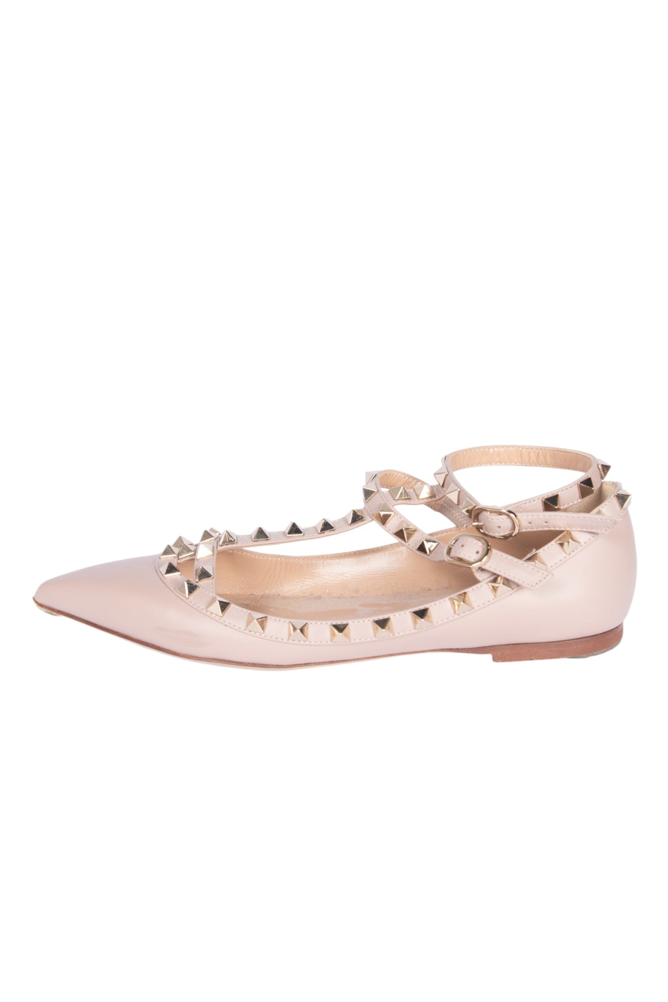 VALENTINO GARAVANI Beige Leather Rockstud Caged Ballet Flats Size 37.5