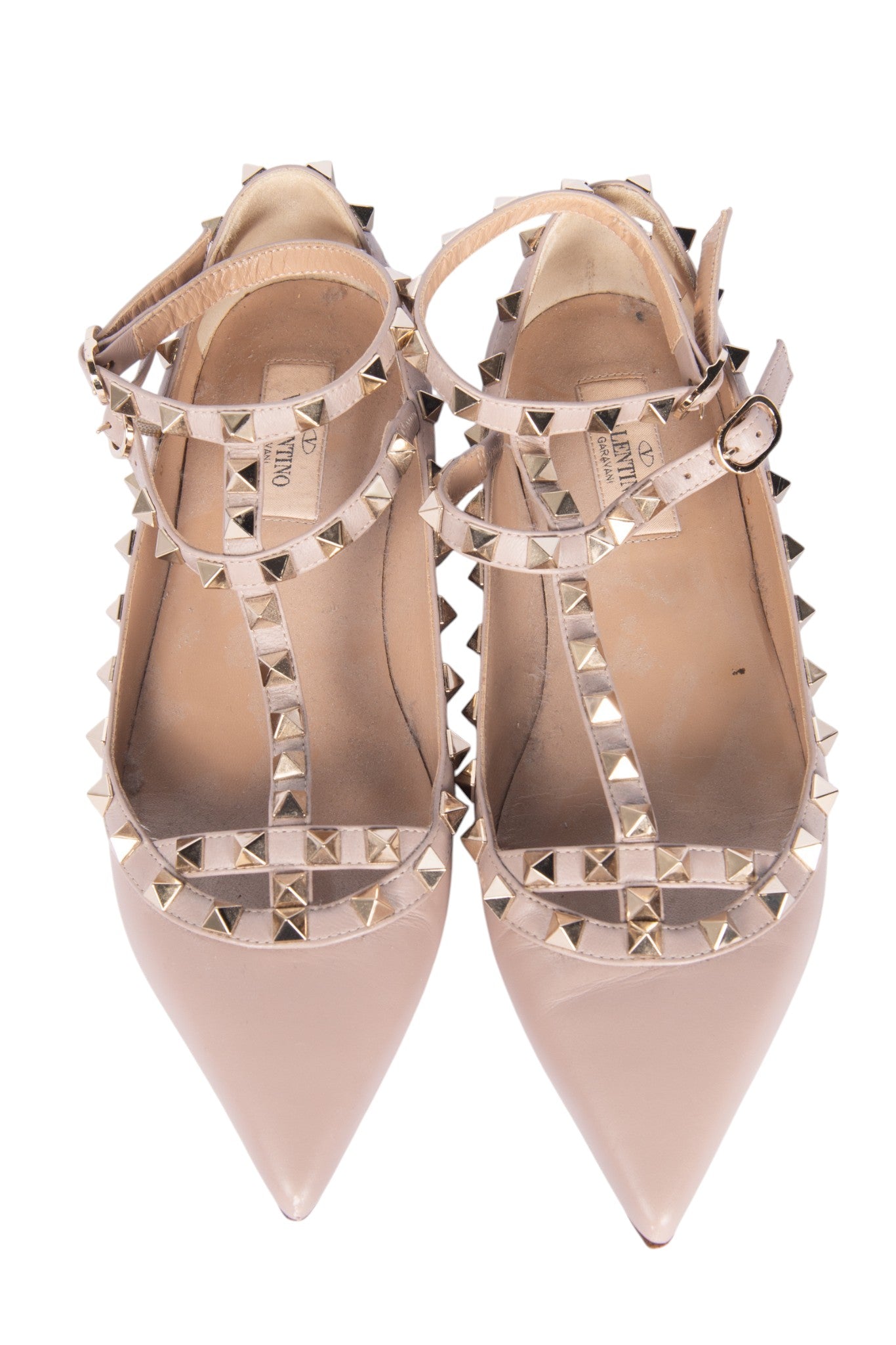 VALENTINO GARAVANI Beige Leather Rockstud Caged Ballet Flats Size 37.5