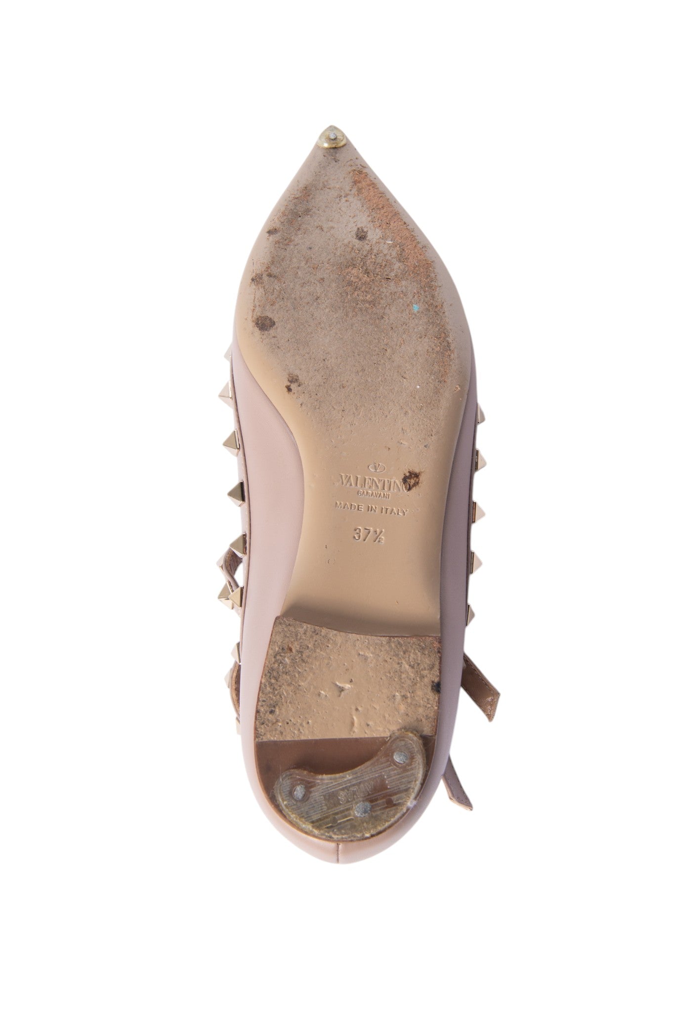 VALENTINO GARAVANI Beige Leather Rockstud Caged Ballet Flats Size 37.5