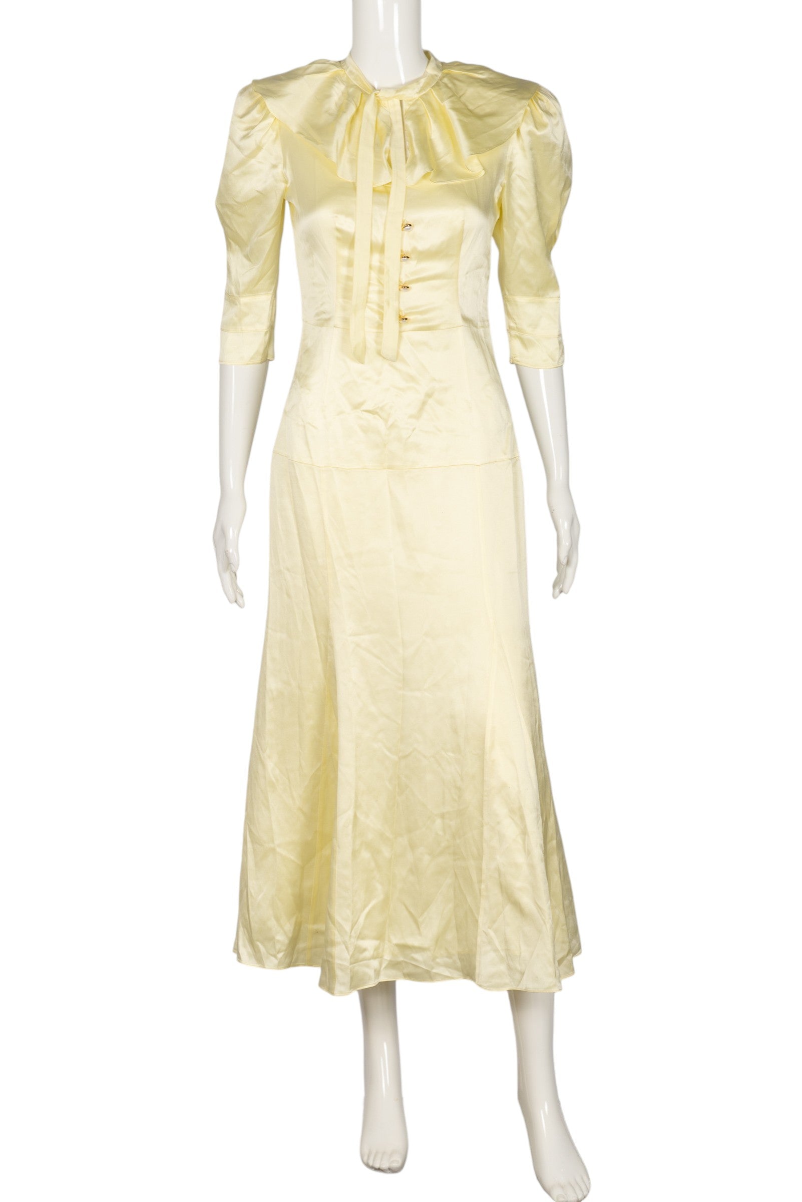 ALESSANDRA RICH Yellow Silk Satin Midi Dress Size M