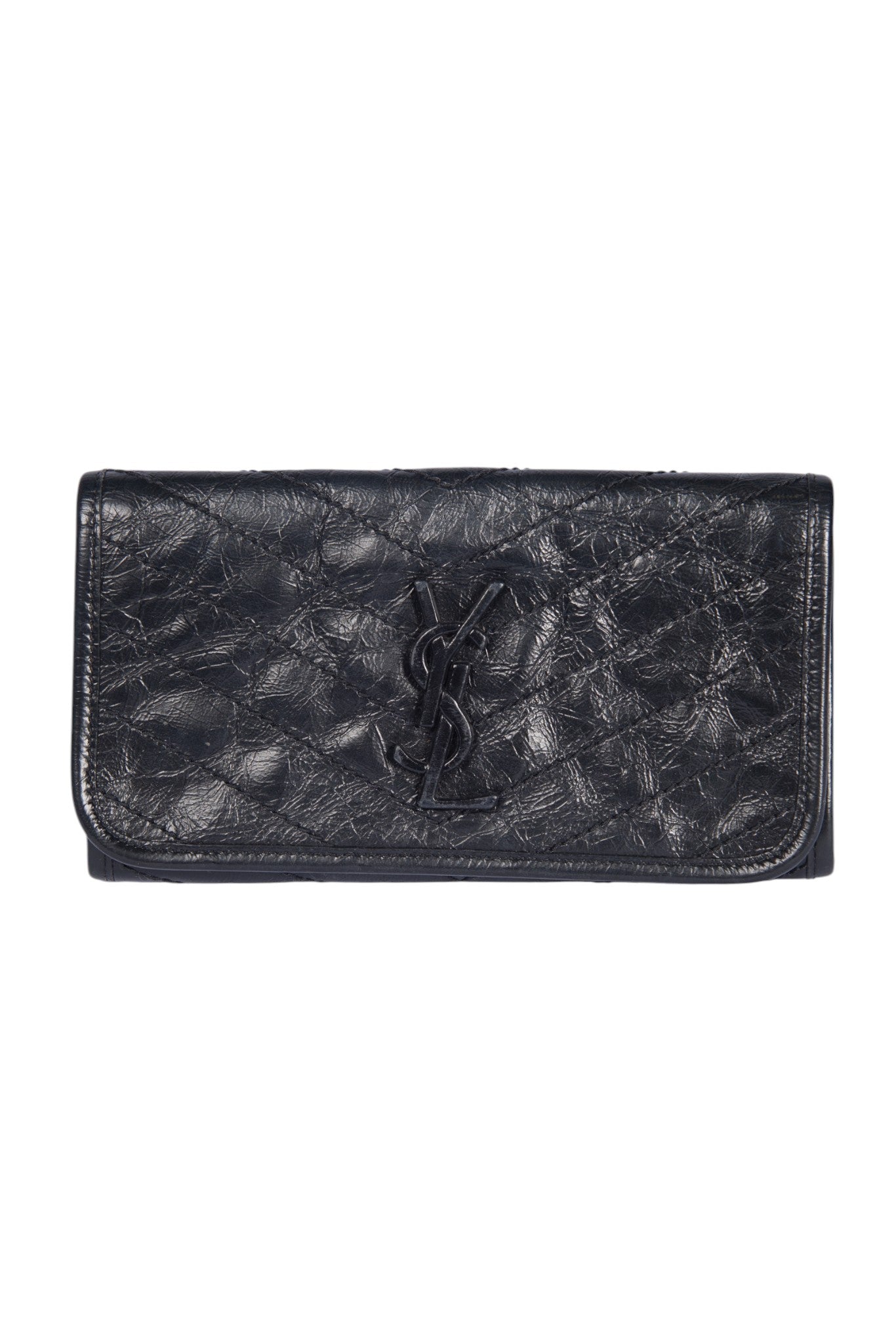 SAINT LAURENT Black Leather Clutch Wallet
