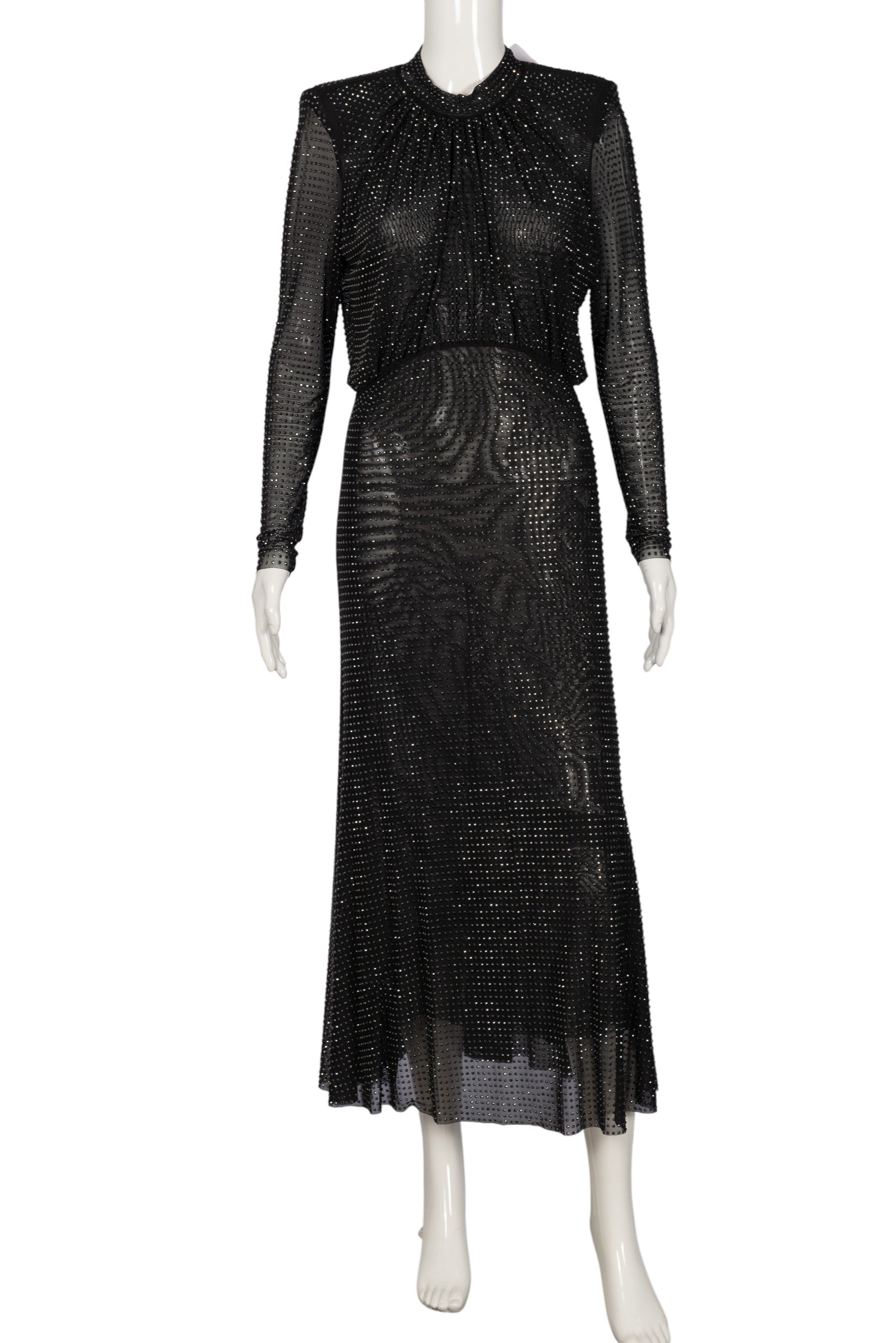 SELF-PORTRAIT Black Embellished Mesh Maxi Dress Size M