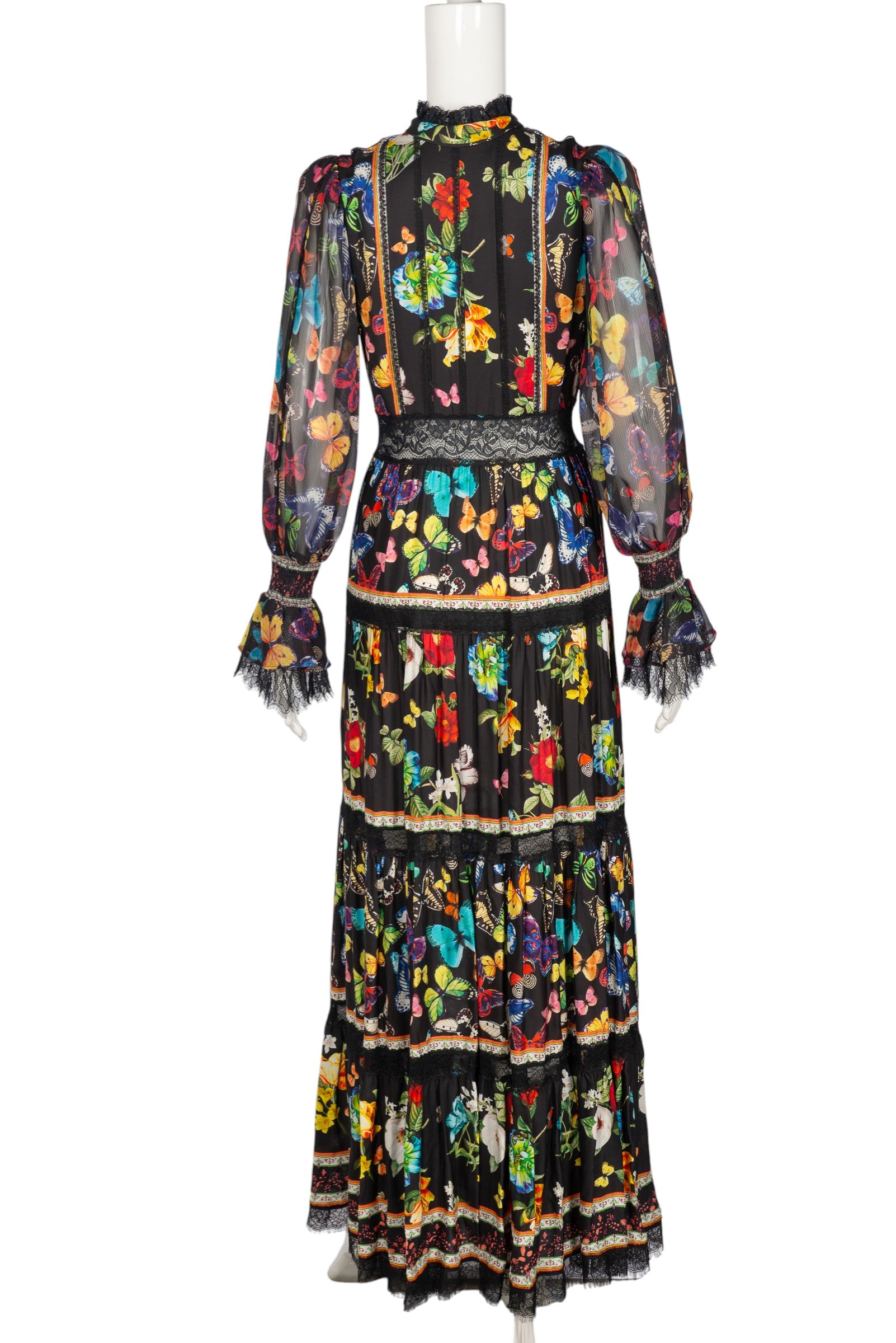 ALICE + OLIVIA Black Camreigh Blouson Sleeve Button Front Maxi Dress Size S