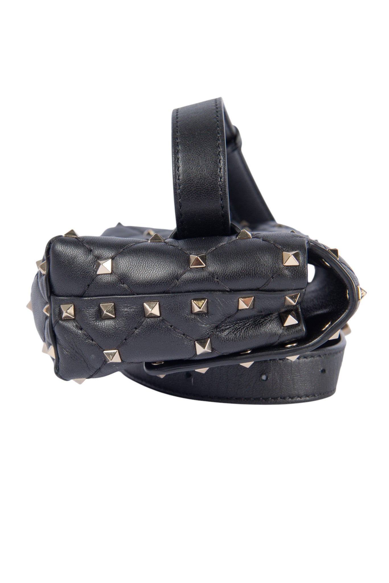 VALENTINO Black Leather Rockstud Quilted Belt Bag