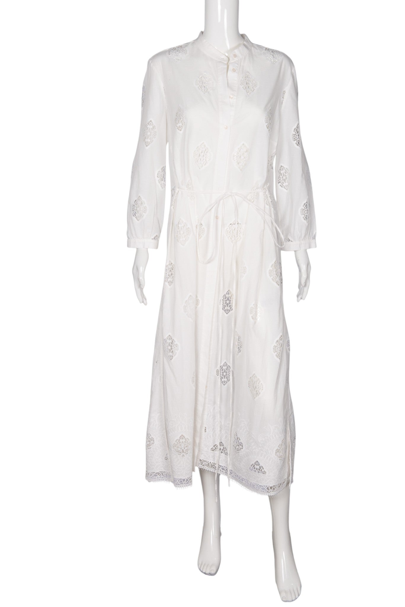 ERDEM White Cotton Embroidered Midi Dress Size L