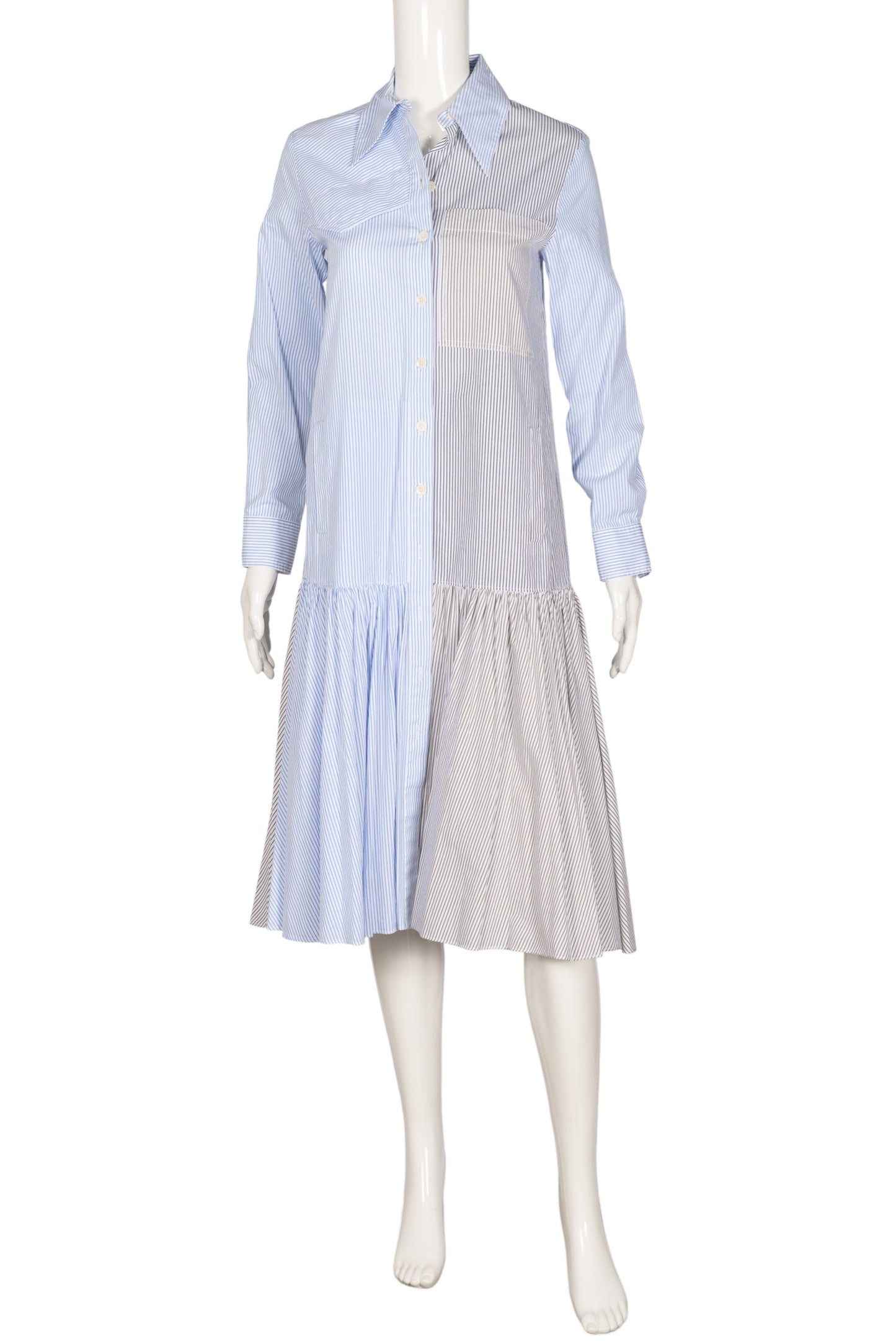 TIBI Blue Gray Cotton Striped Midi Shirt Dress Size XS