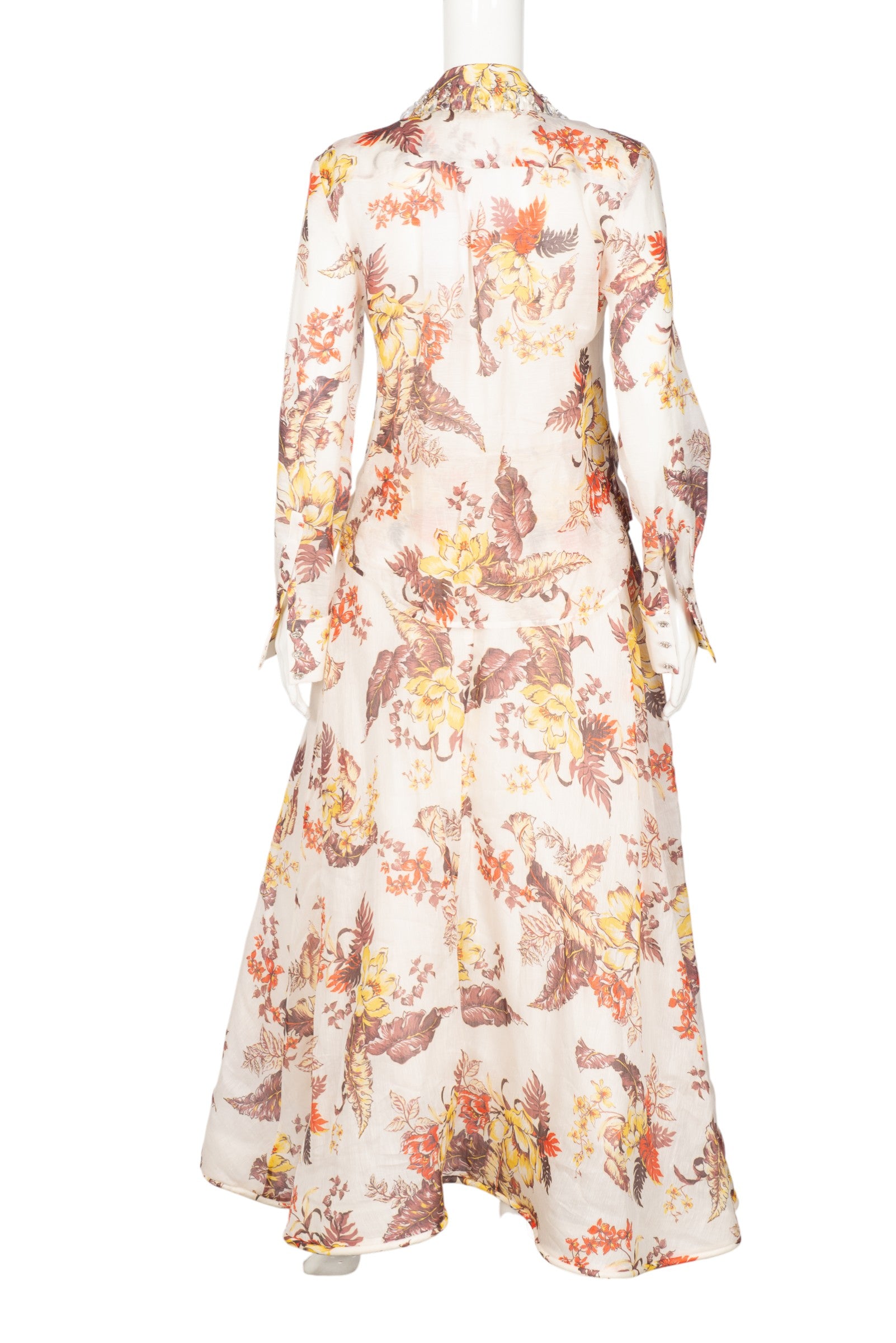 ZIMMERMANN Matchmaker Floral Print Linen Crystal Embellished Top & Skirt Set Size M