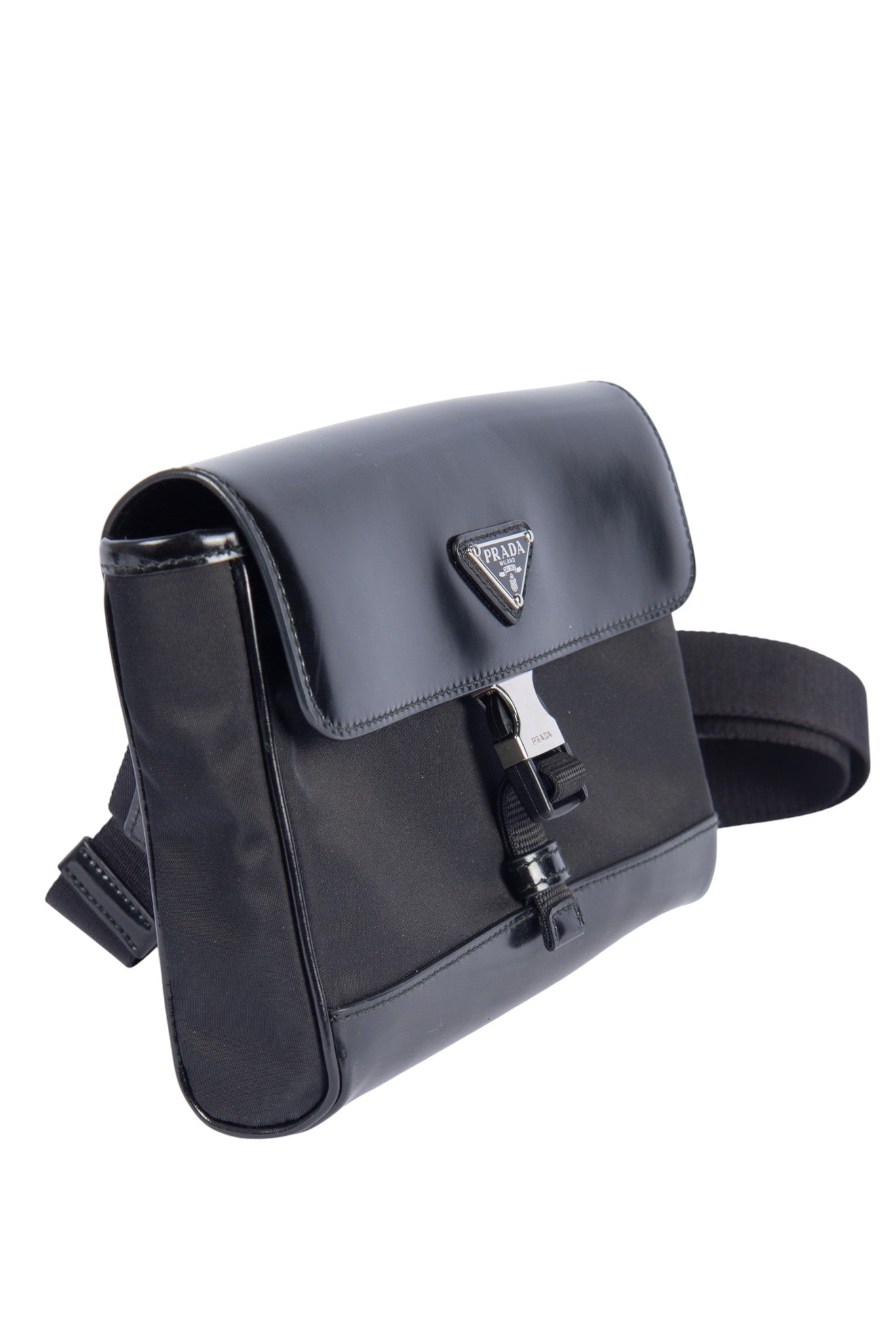 PRADA Black Nylon and Leather Shoulder Bag