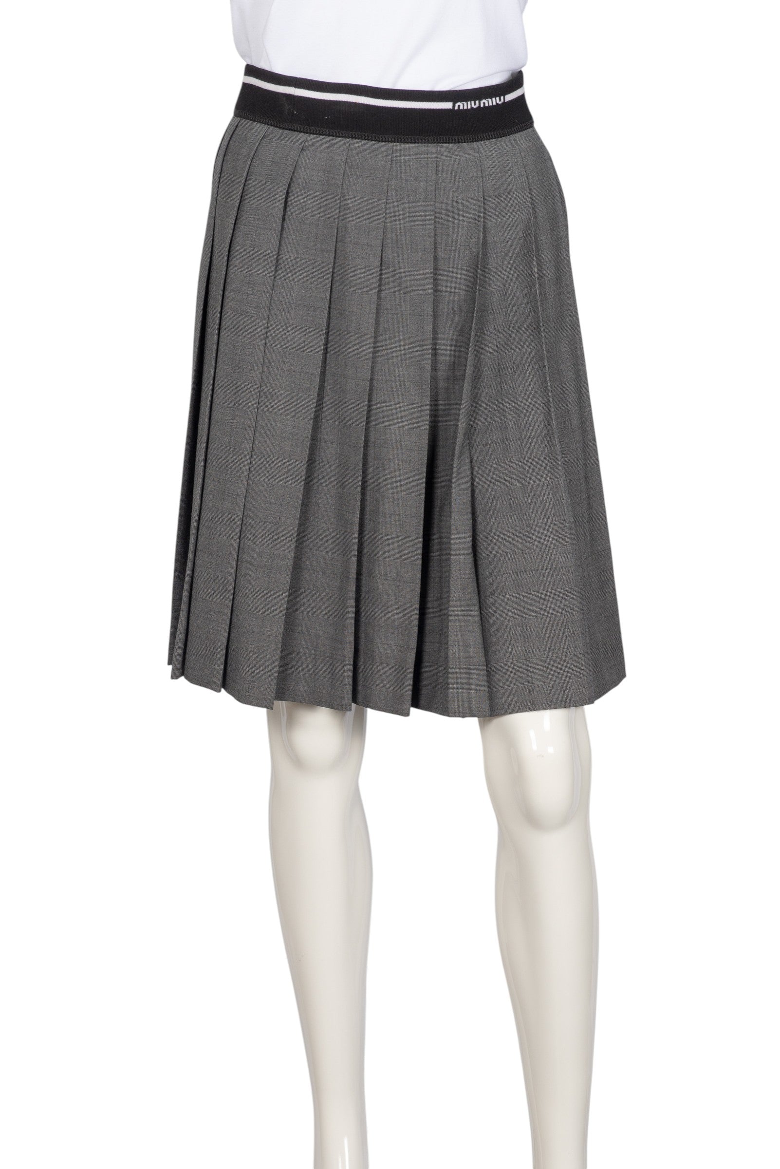 MIU MIU Gray Pleated Mini Skirt with Elastic Waistband Size XS