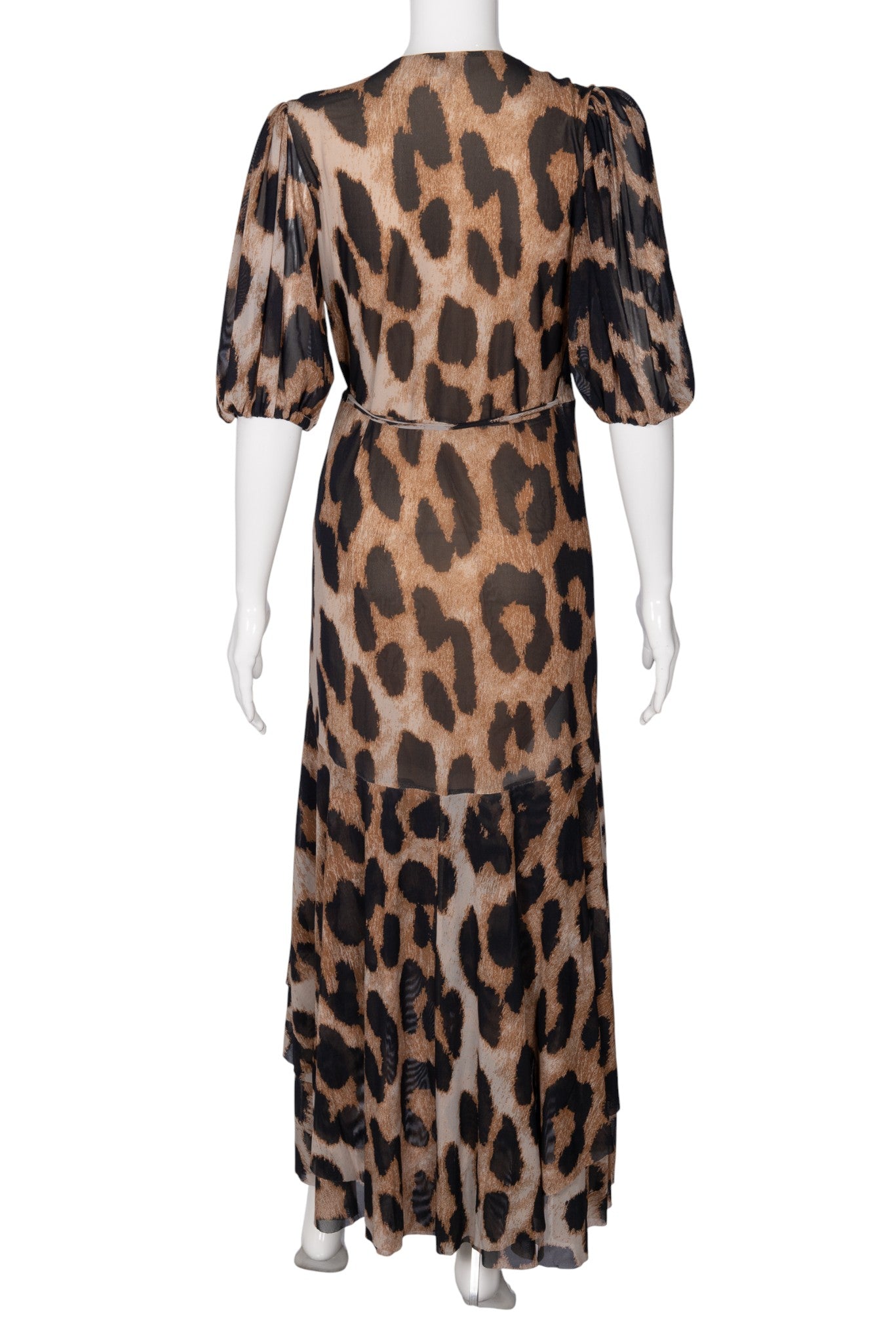 GANNI Leopard Print Mesh Wrap Dress Size XS