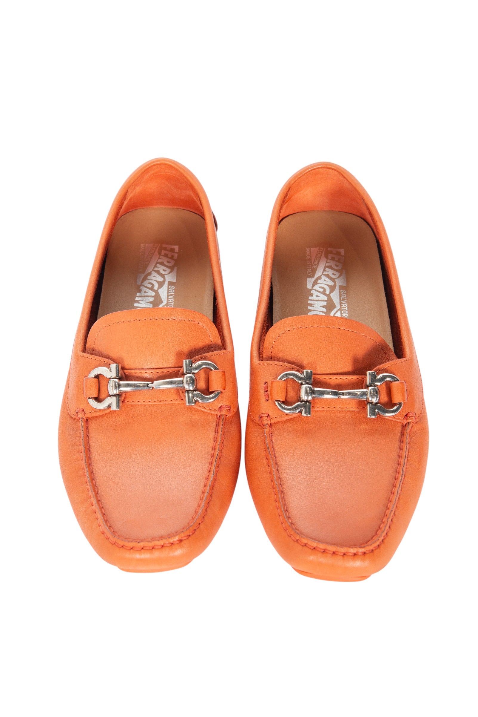 SALVATORE FERRAGAMO Orange Leather Loafers Size 9