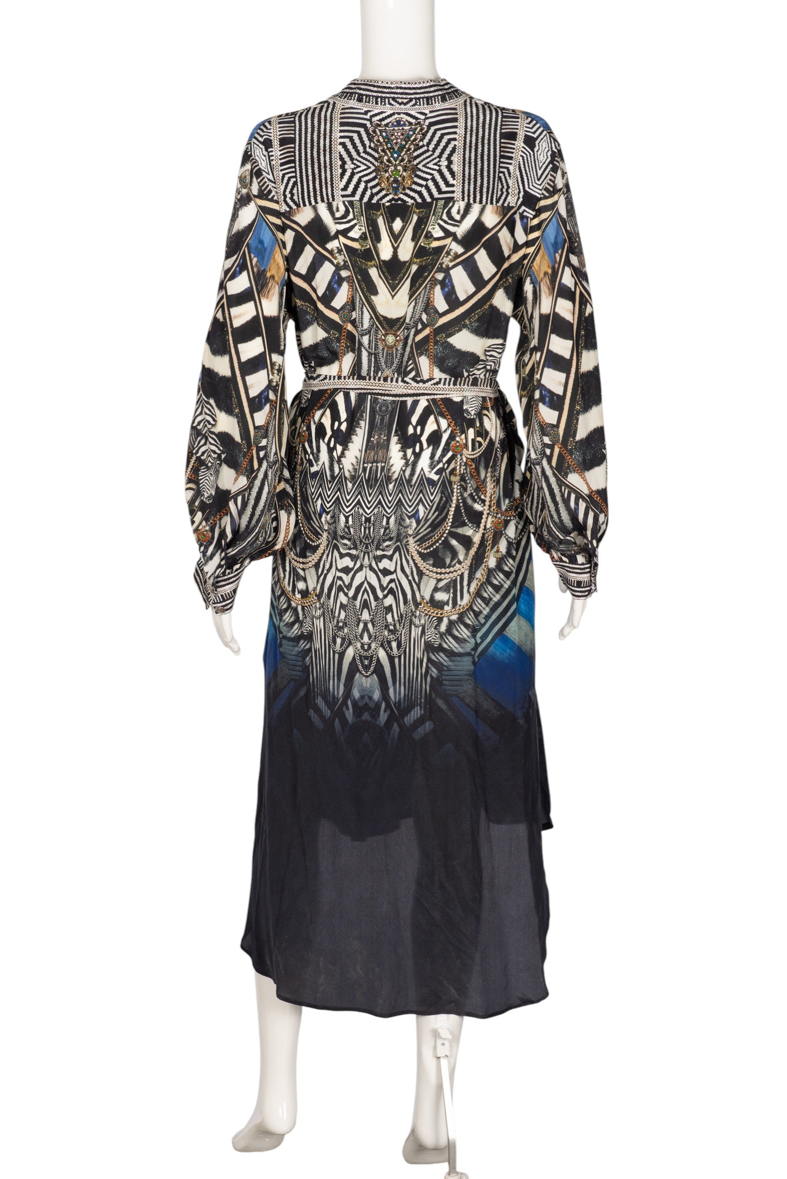 CAMILLA Blue Silk Printed Midi Shirt Dress Size Small