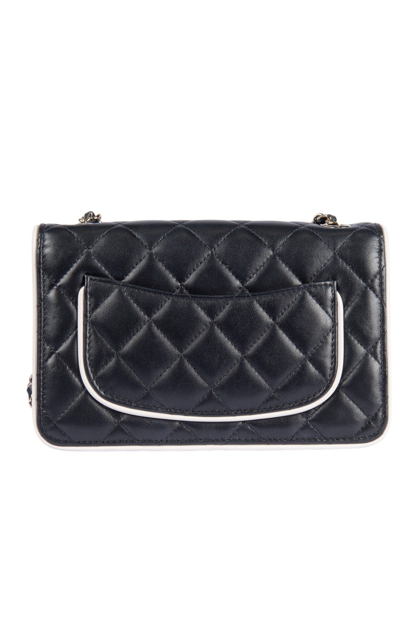 CHANEL 25P Black Quilted Leather Mini Flap Shoulder Bag with White Trim