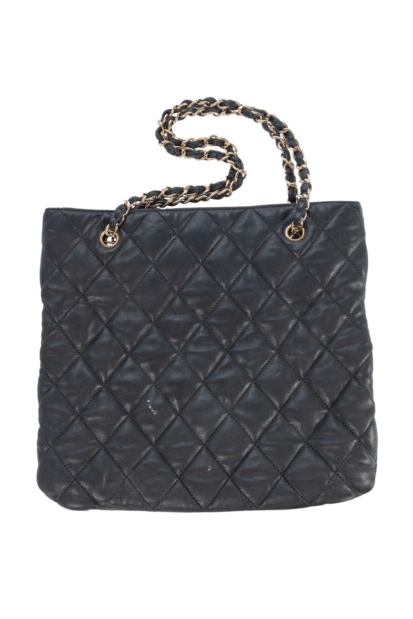 CHANEL Black Vintage Quilted Leather Large Tote Bag with Gold Chain Strap