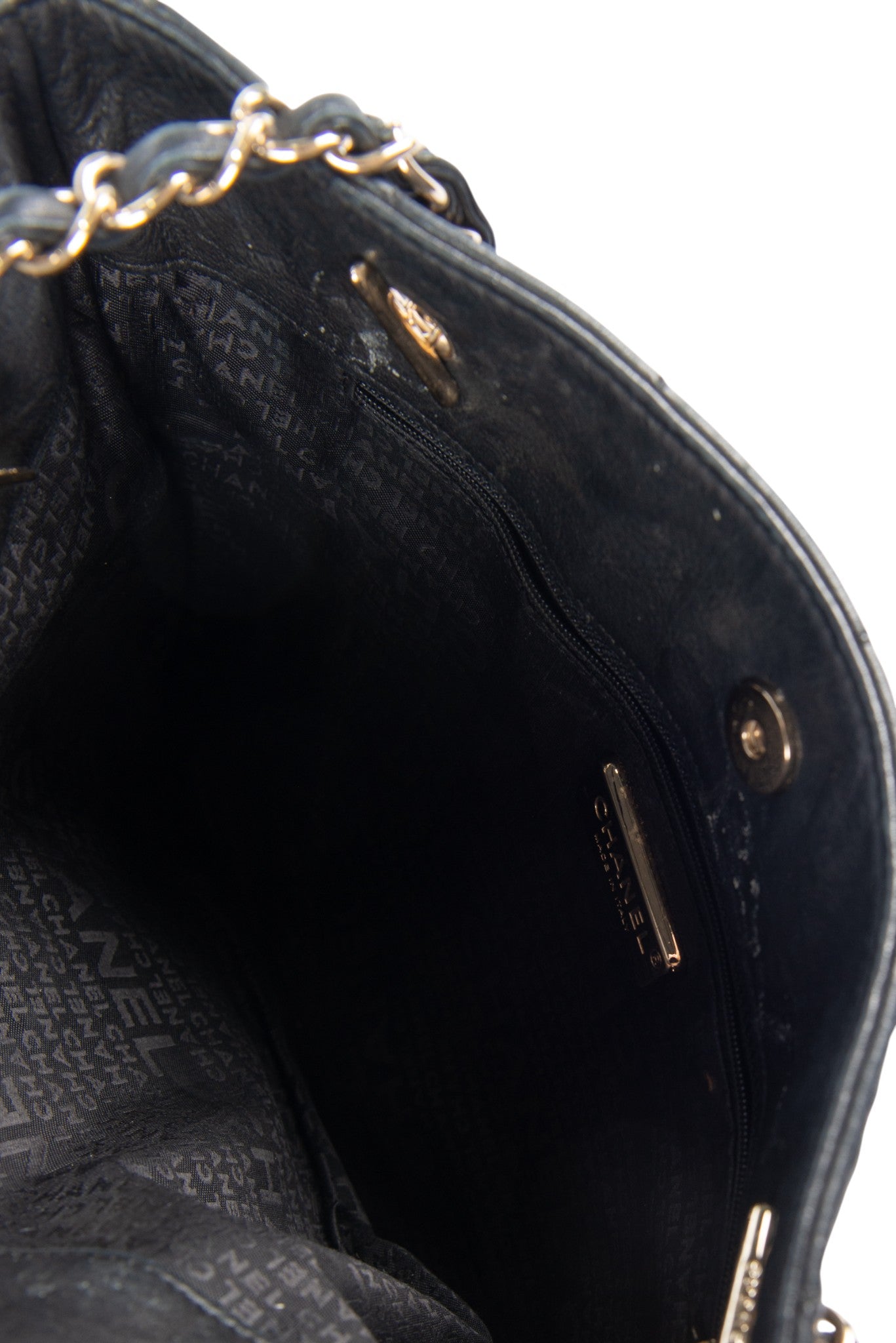 CHANEL Black Vintage Quilted Leather Large Tote Bag with Gold Chain Strap