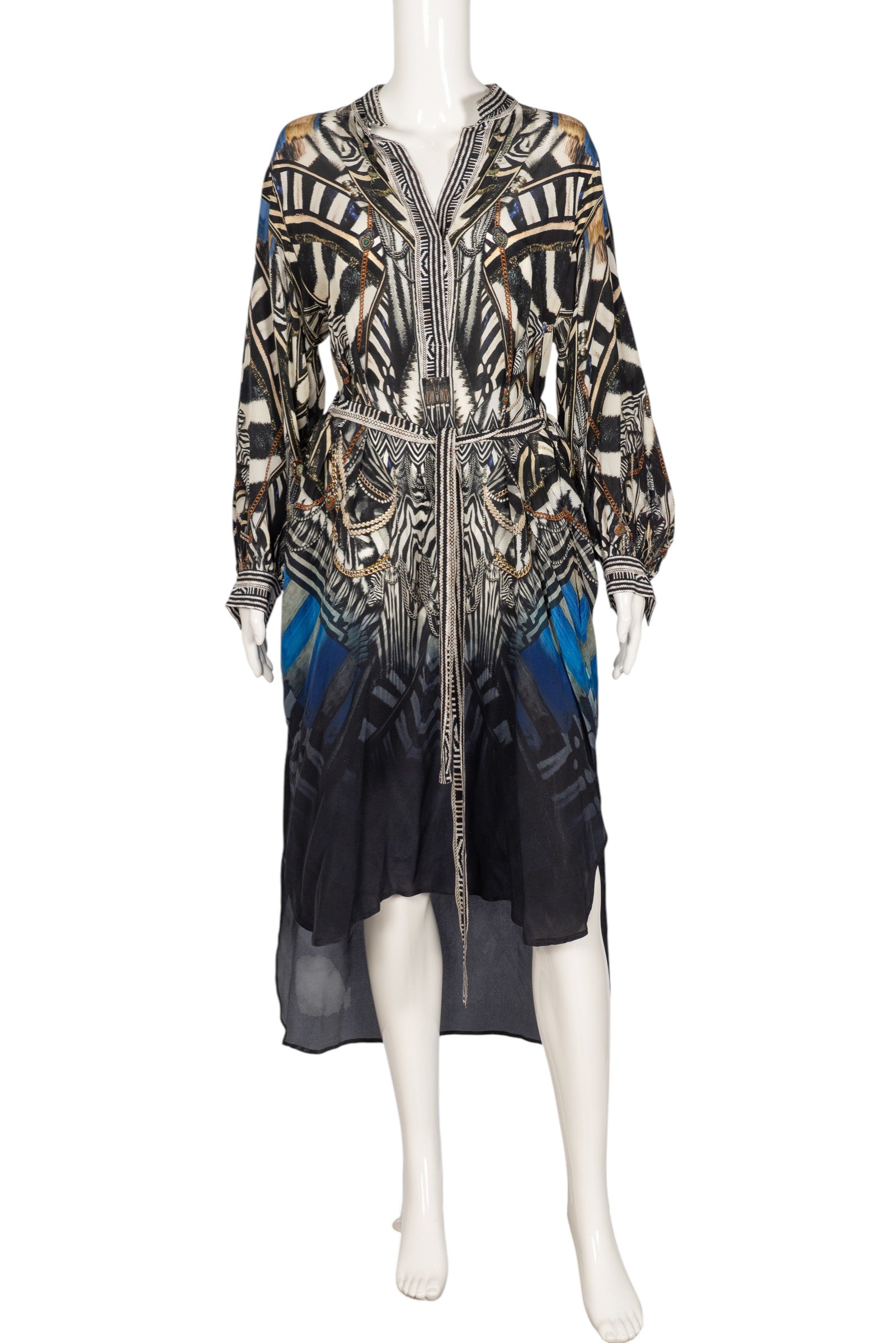 CAMILLA Blue Silk Printed Midi Shirt Dress Size Small