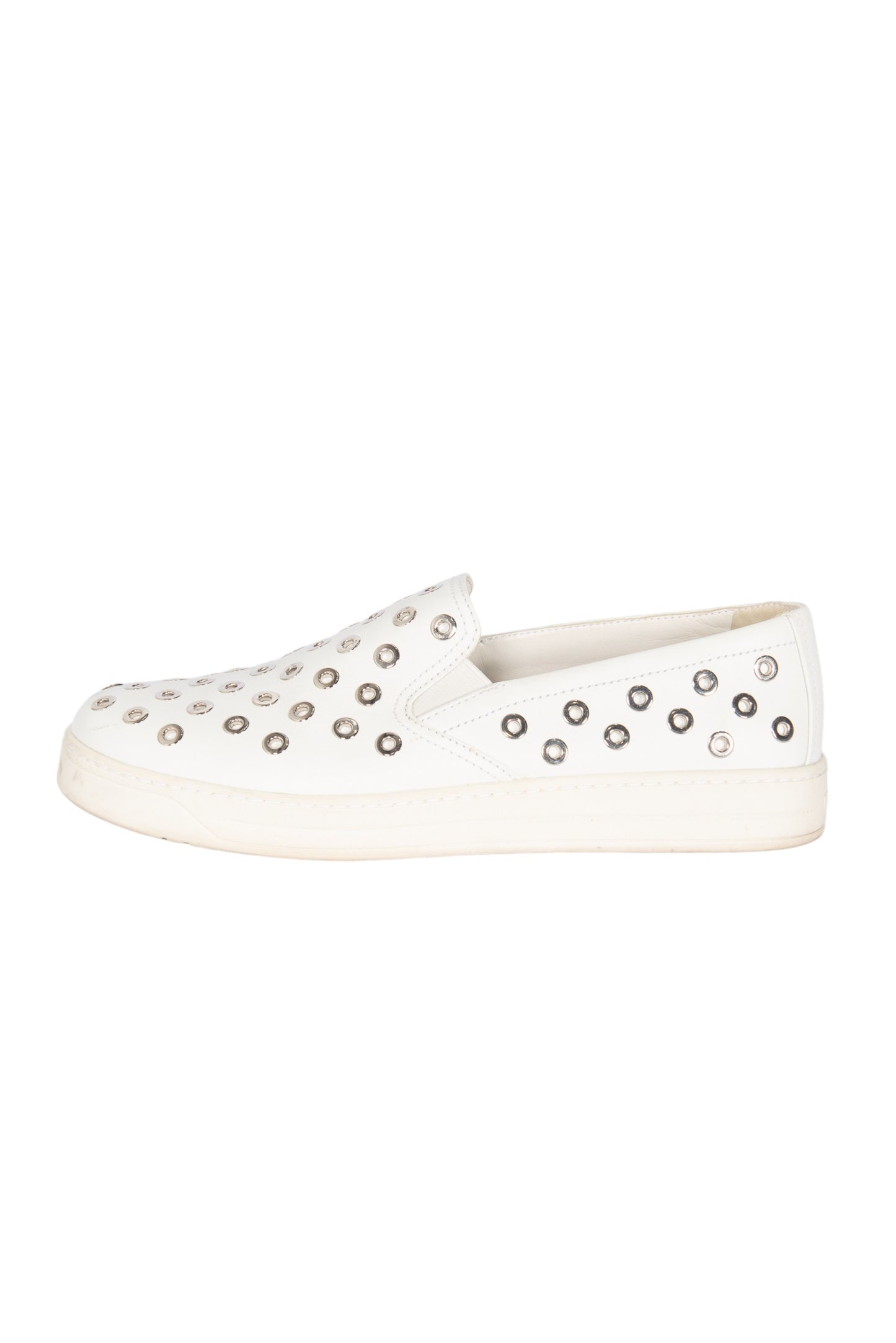 PRADA White Leather Studded Slip-On Sneakers Size 39