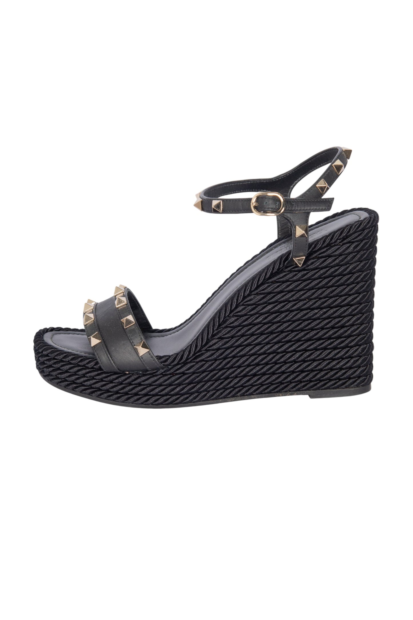 VALENTINO Black Rockstud Espadrille Wedge Sandals Size 40