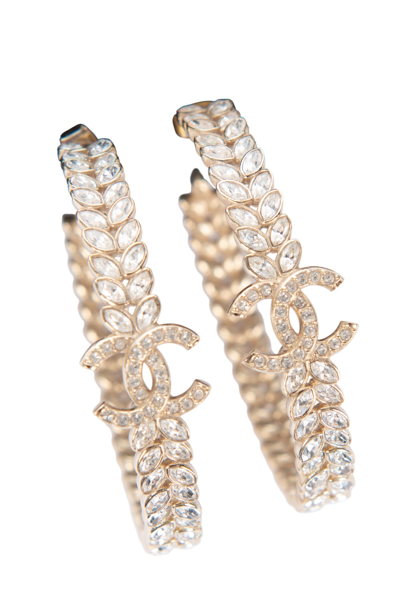 CHANEL Gold Strass Crystal Double Hoop CC Earrings