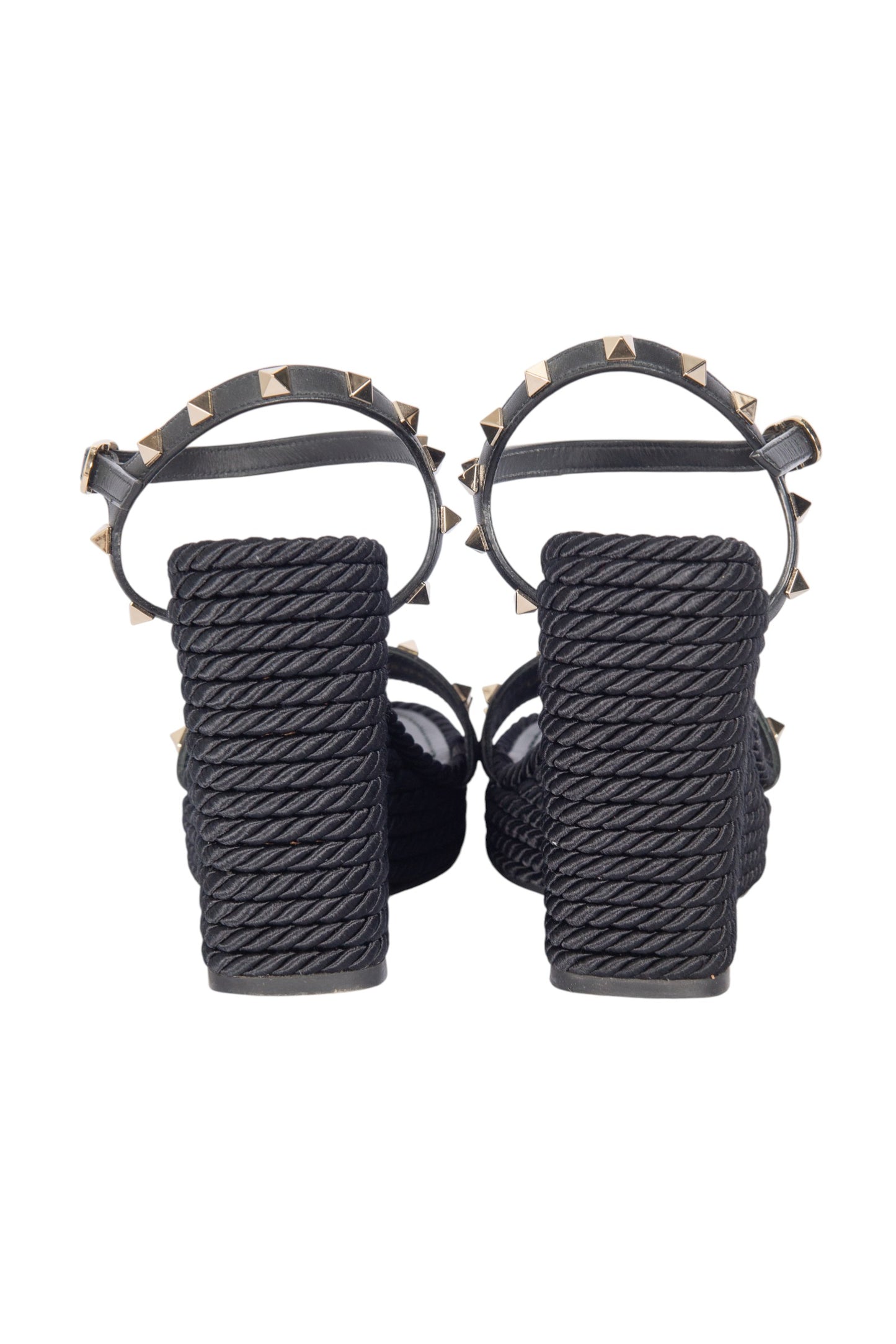 VALENTINO Black Rockstud Espadrille Wedge Sandals Size 40